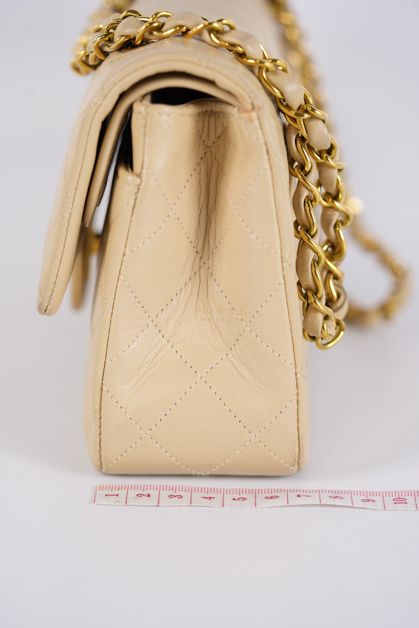 Classic Double Flap Small Vintage in Beige Lambskin Leather and 24k Gold Hardware Series 3 | Purse Maison Luxury Bags Shop