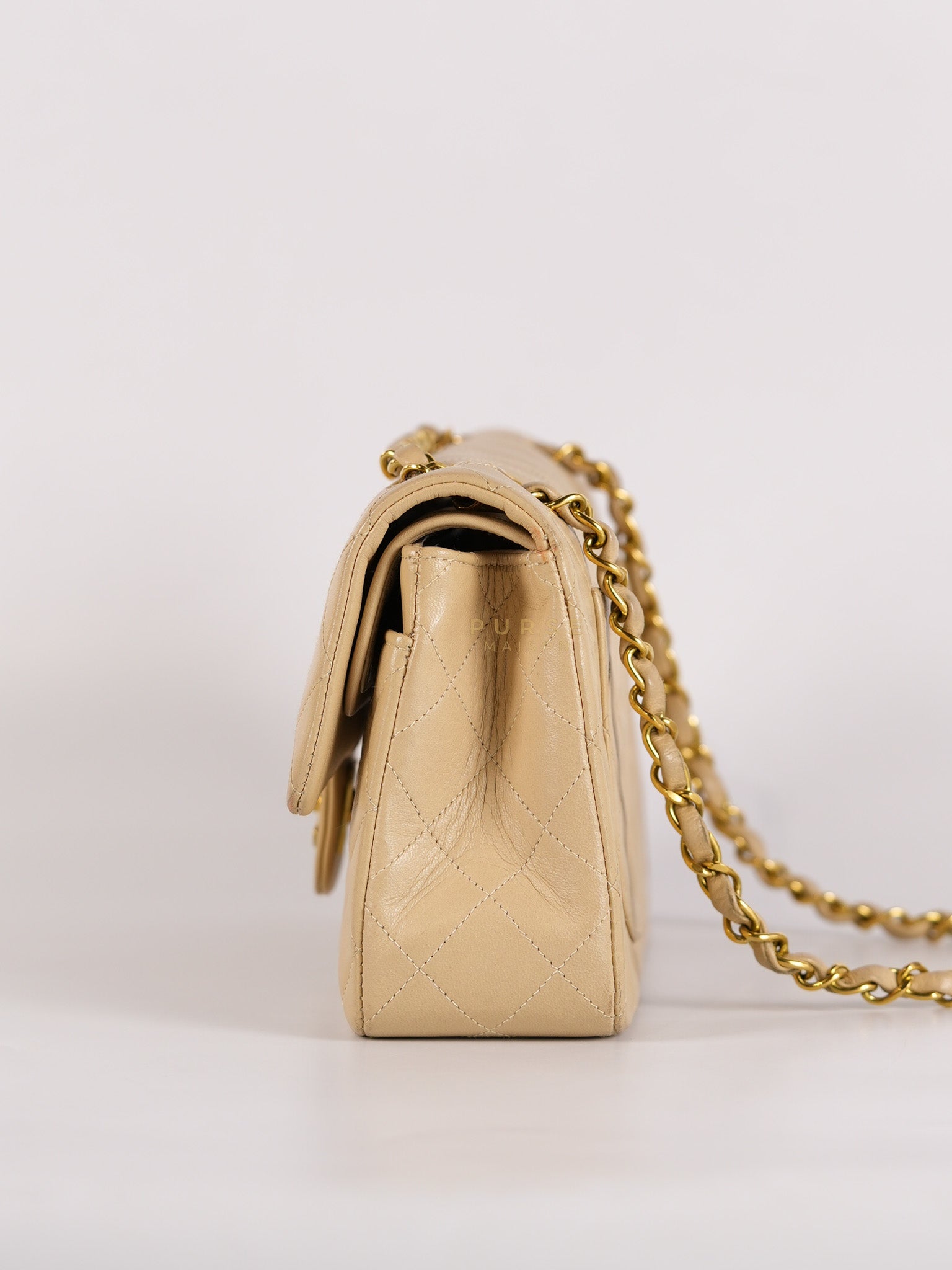 Classic Double Flap Small Vintage in Beige Lambskin Leather and 24k Gold Hardware Series 3 | Purse Maison Luxury Bags Shop