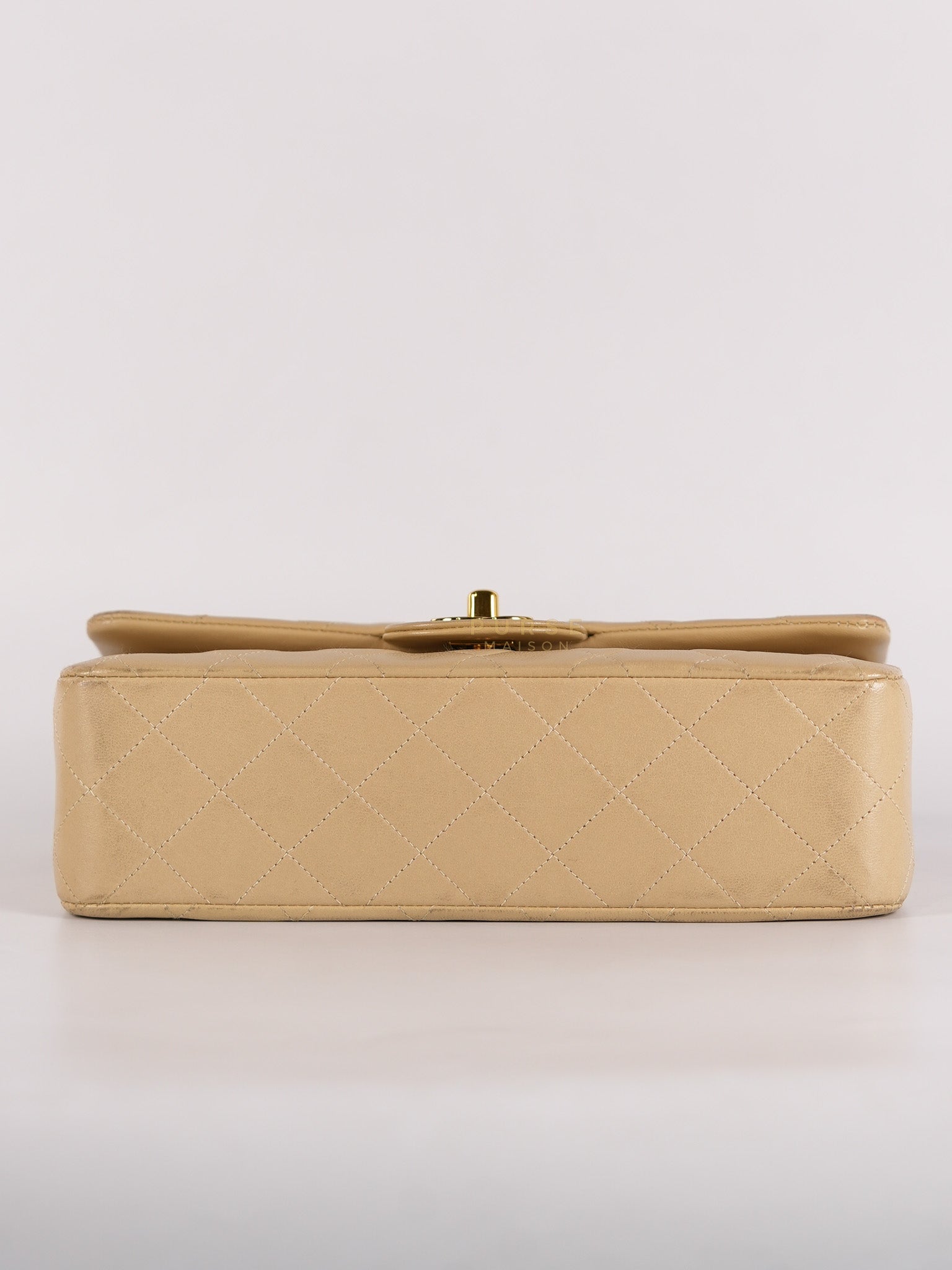Classic Double Flap Small Vintage in Beige Lambskin Leather and 24k Gold Hardware Series 3 | Purse Maison Luxury Bags Shop