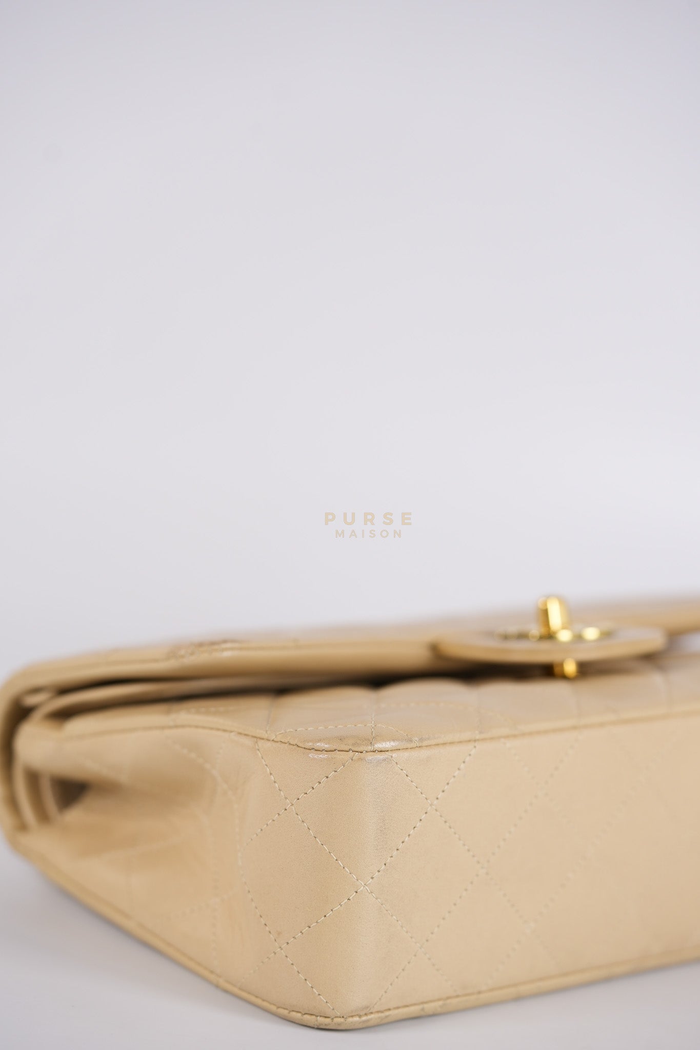 Classic Double Flap Small Vintage in Beige Lambskin Leather and 24k Gold Hardware Series 3 | Purse Maison Luxury Bags Shop
