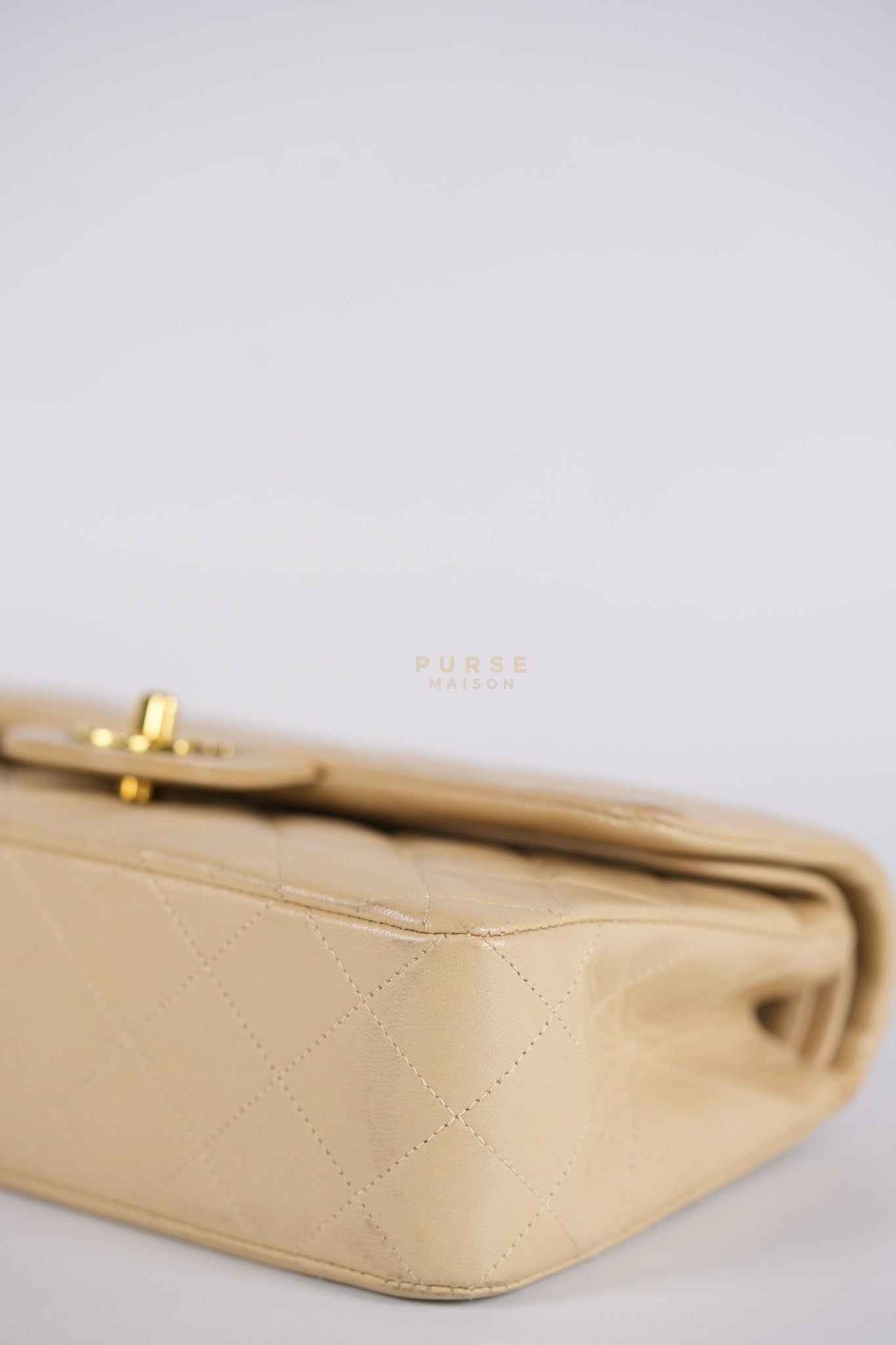 Classic Double Flap Small Vintage in Beige Lambskin Leather and 24k Gold Hardware Series 3 | Purse Maison Luxury Bags Shop