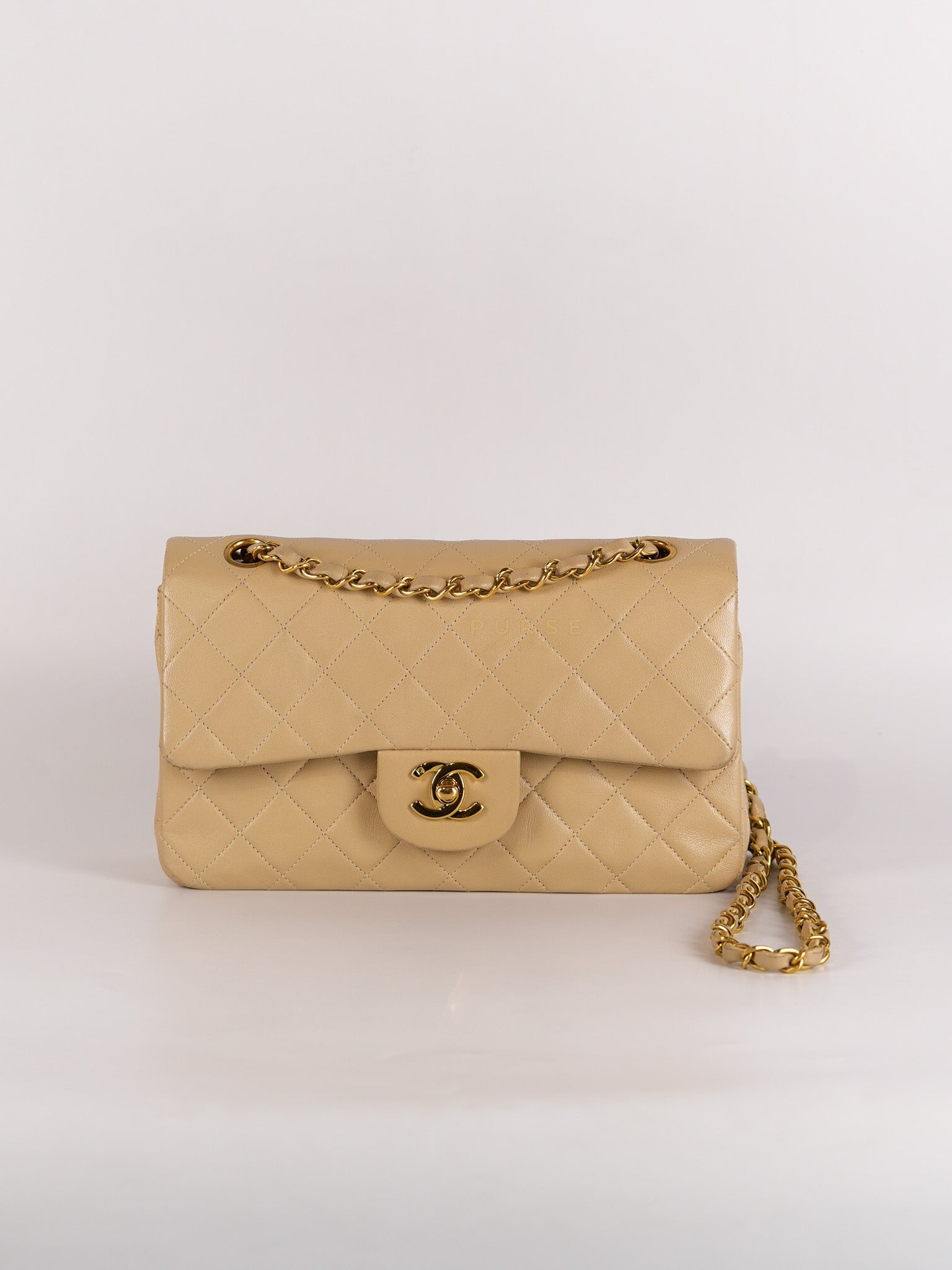 Classic Double Flap Small Vintage in Beige Lambskin Leather and 24k Gold Hardware Series 3 | Purse Maison Luxury Bags Shop