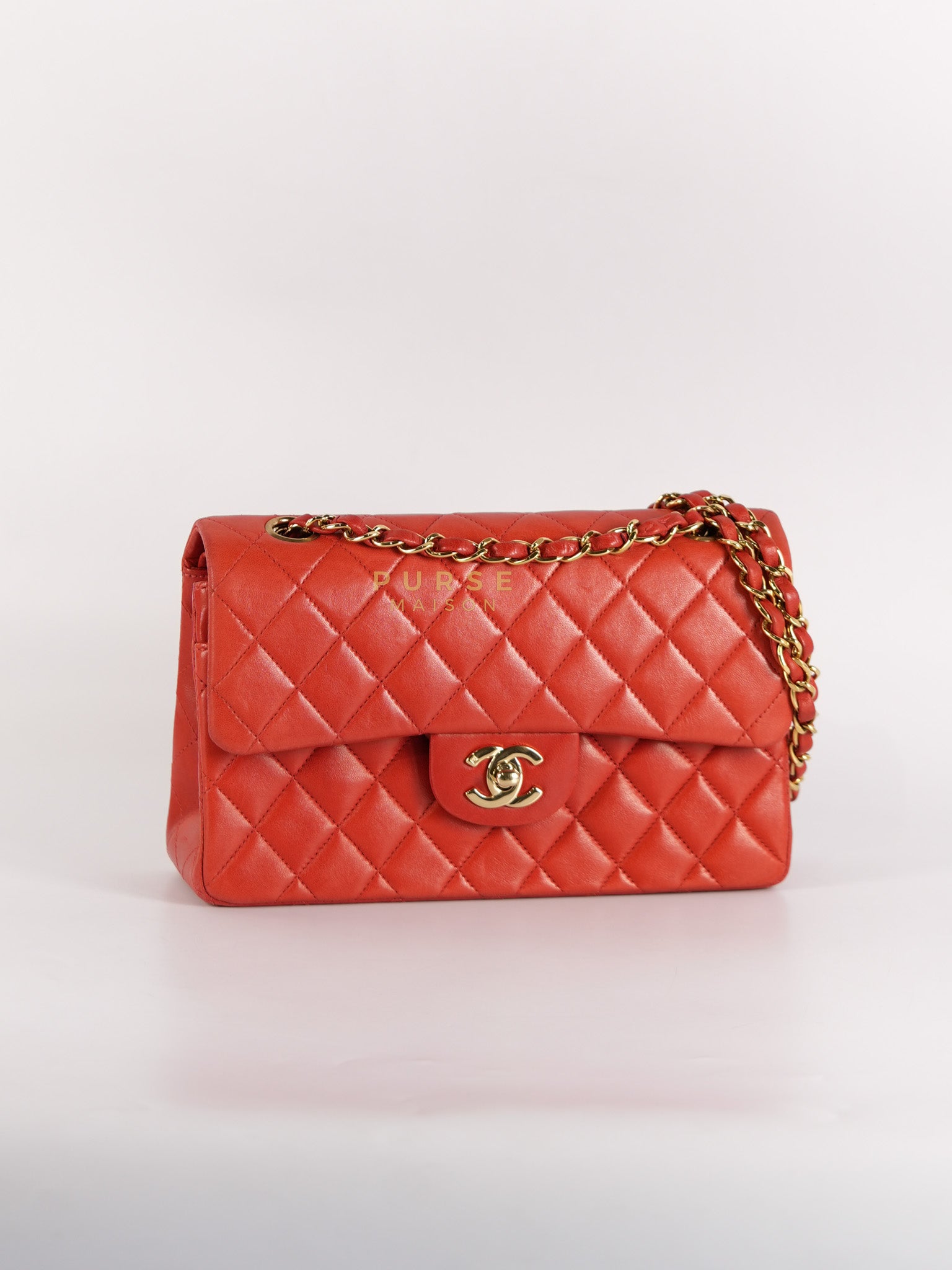 Classic Double Flap Small Vintage in Red Lambskin Leather and 24k Gold Hardware Series 6 | Purse Maison Luxury Bags Shop