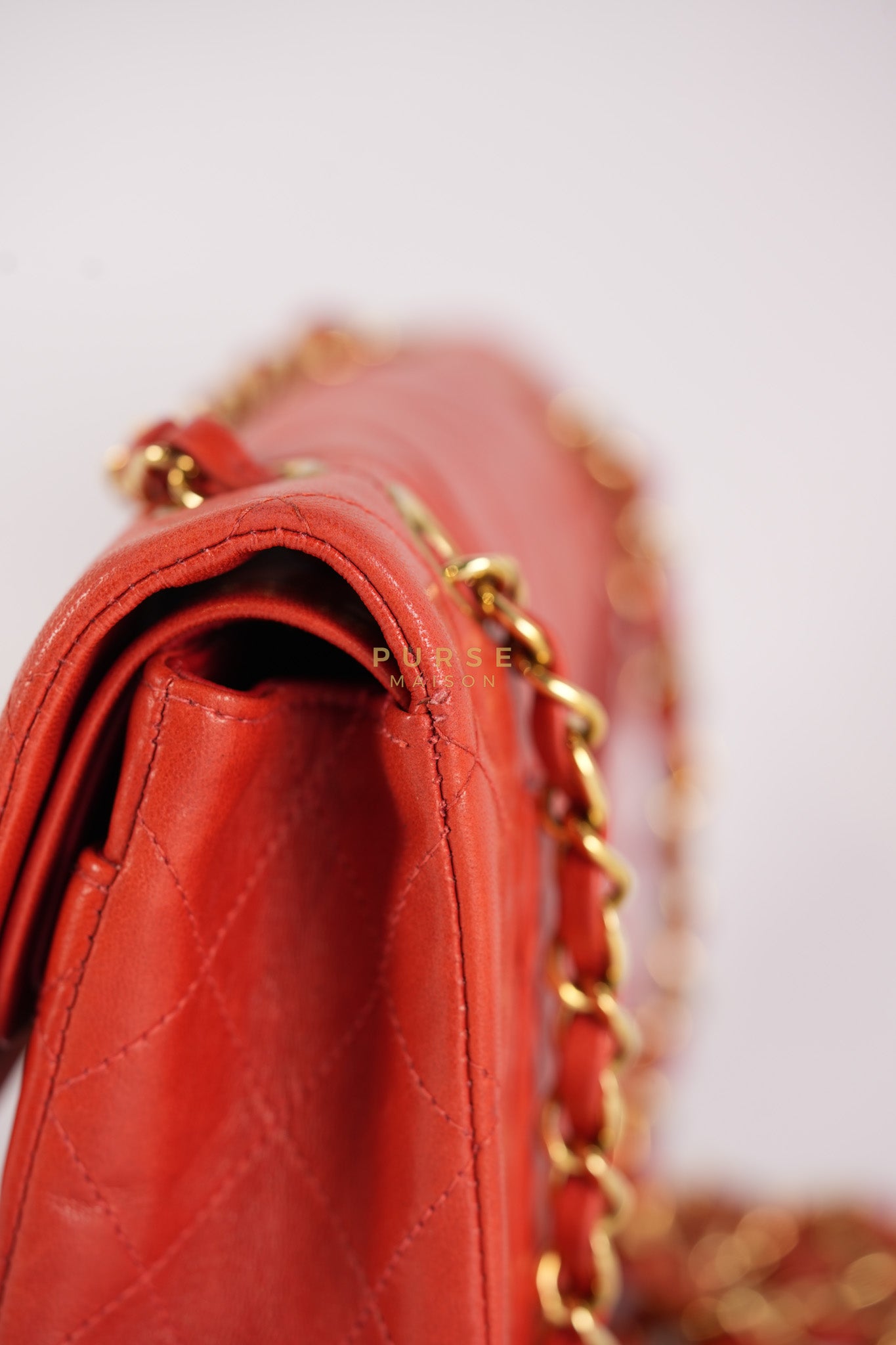 Classic Double Flap Small Vintage in Red Lambskin Leather and 24k Gold Hardware Series 6 | Purse Maison Luxury Bags Shop