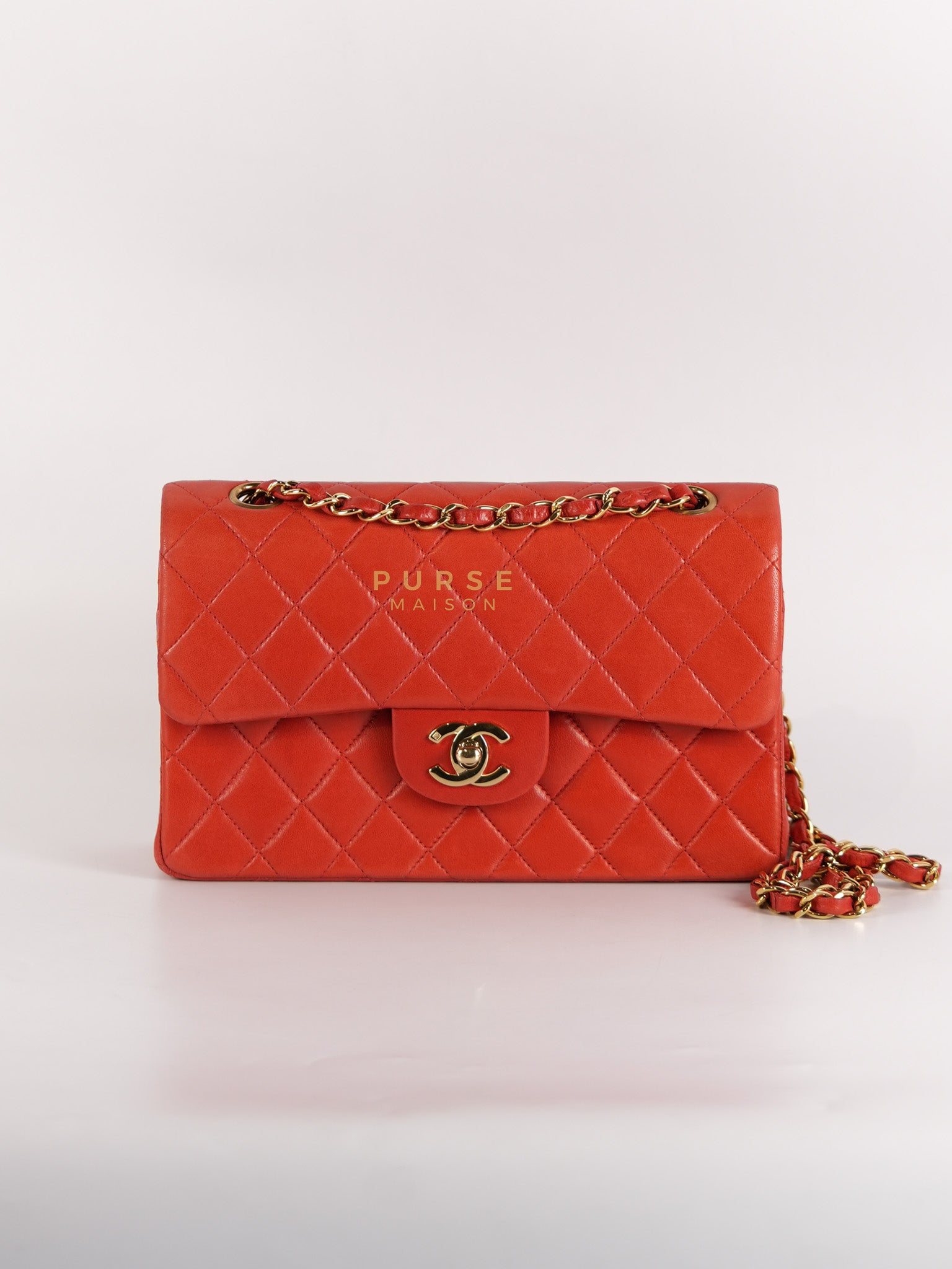 Classic Double Flap Small Vintage in Red Lambskin Leather and 24k Gold Hardware Series 6 | Purse Maison Luxury Bags Shop