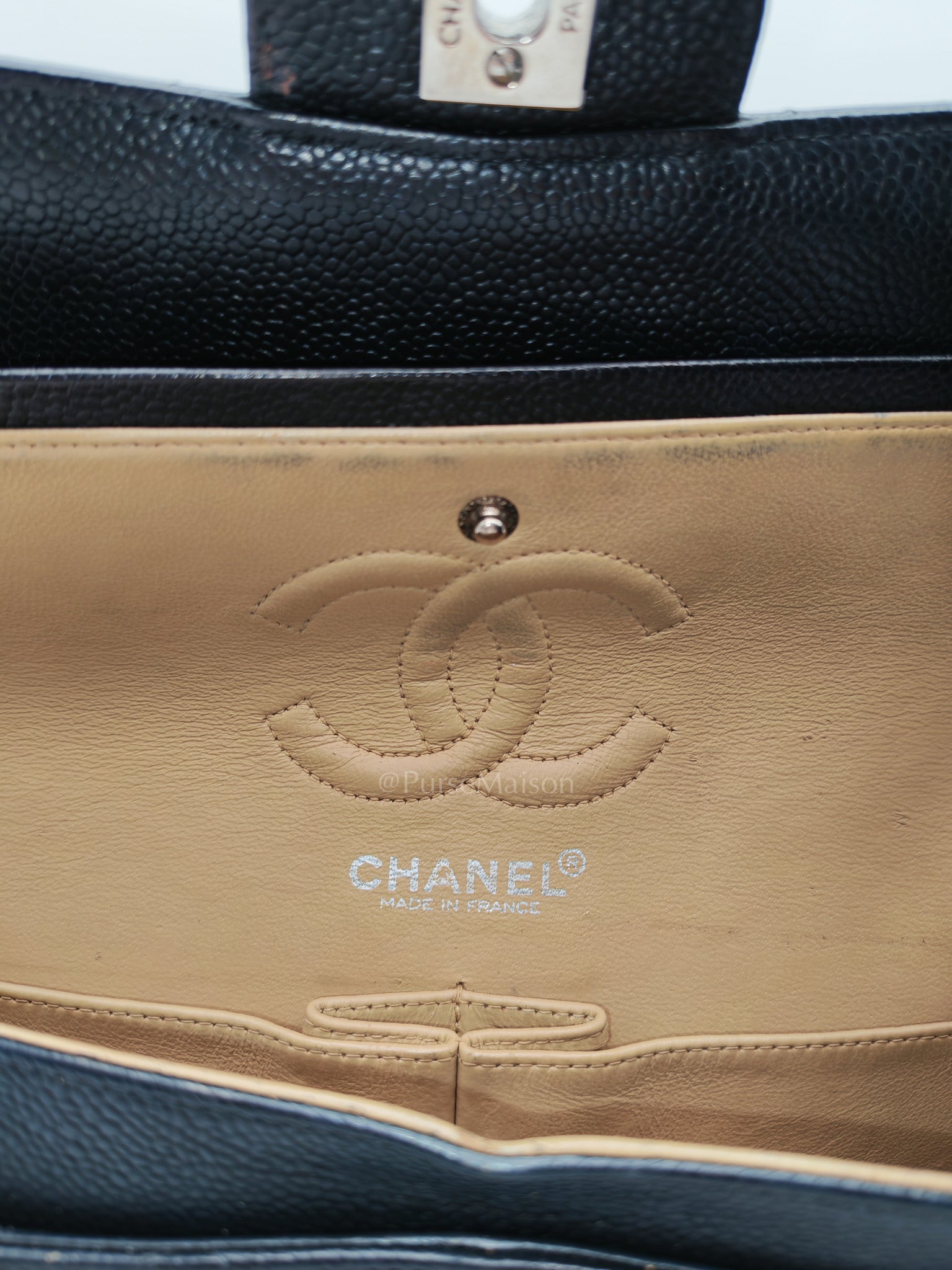 Classic Double Flap Vintage Small in Black Caviar Leather and Silver Hardware Series 6 | Purse Maison Luxury Bags Shop
