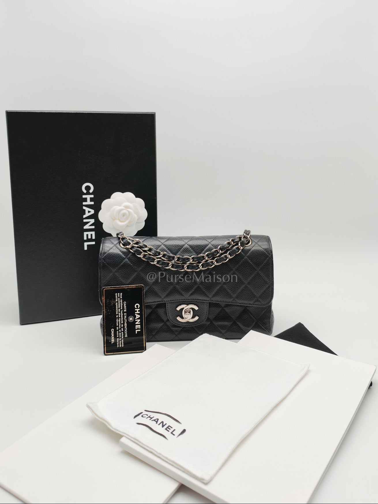 Classic Double Flap Vintage Small in Black Caviar Leather and Silver Hardware Series 6 | Purse Maison Luxury Bags Shop