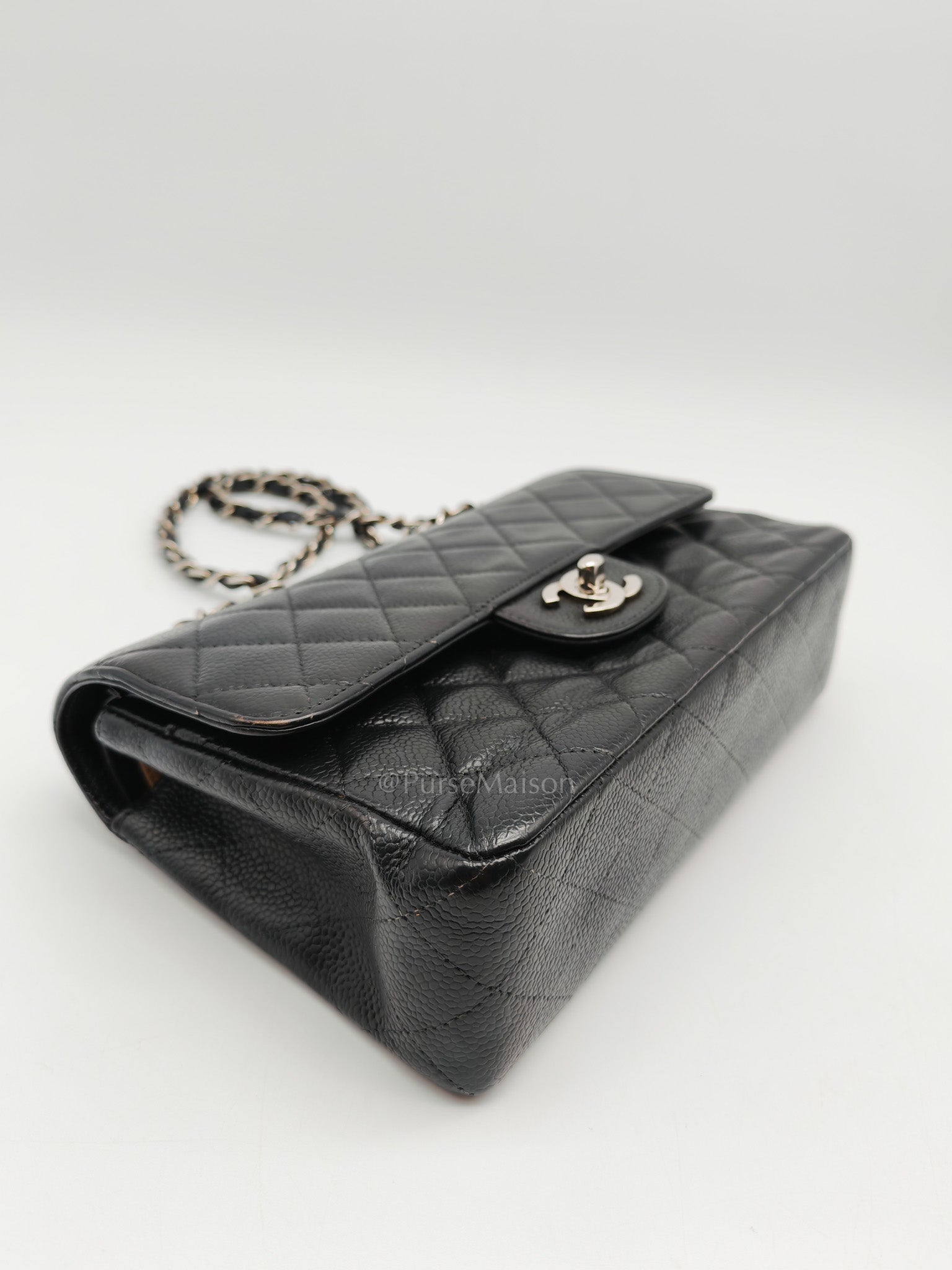 Classic Double Flap Vintage Small in Black Caviar Leather and Silver Hardware Series 6 | Purse Maison Luxury Bags Shop