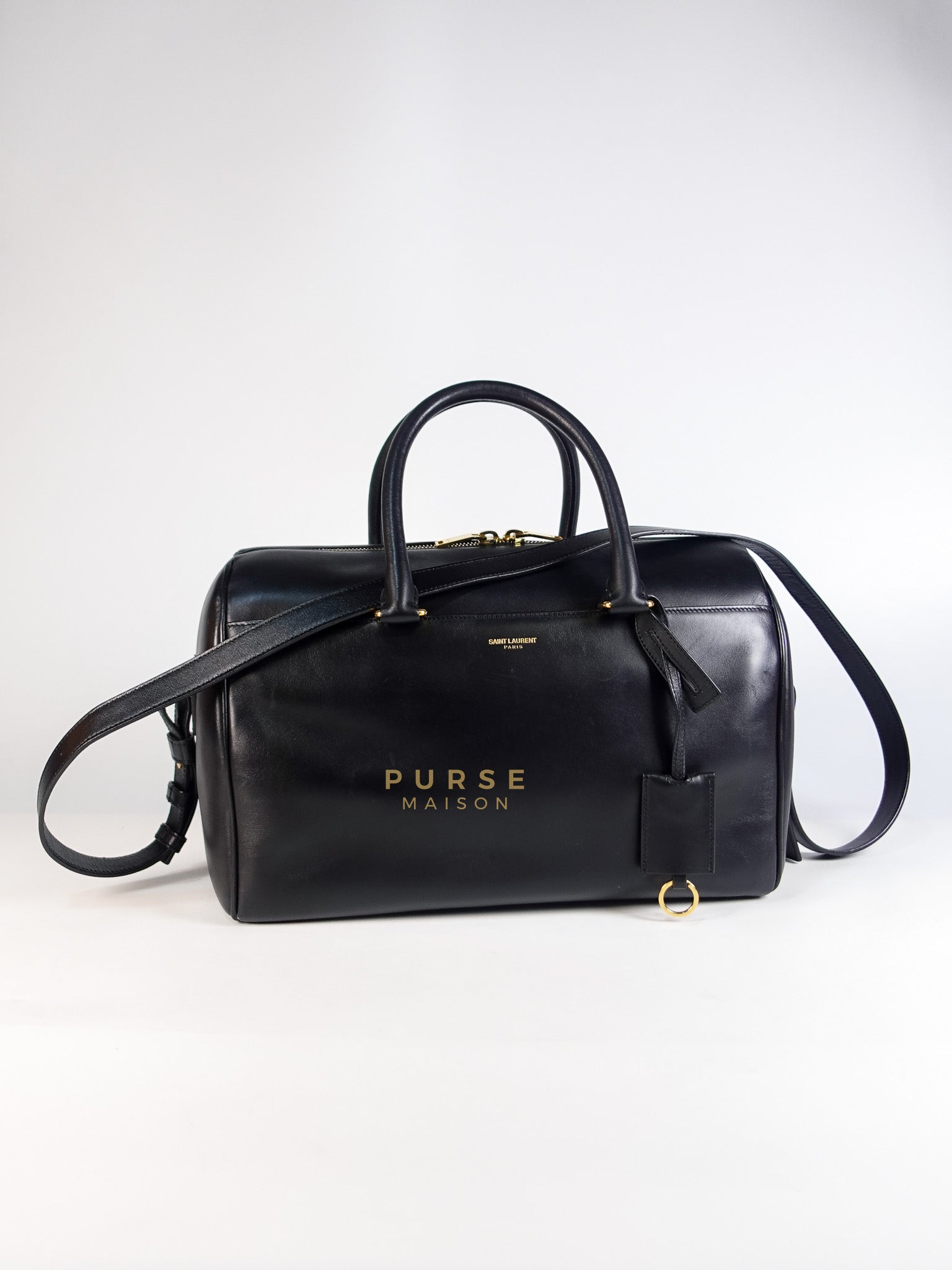 Classic Duffle 2Way Bag Small in Black Leather & Gold Hardware | Purse Maison Luxury Bags Shop
