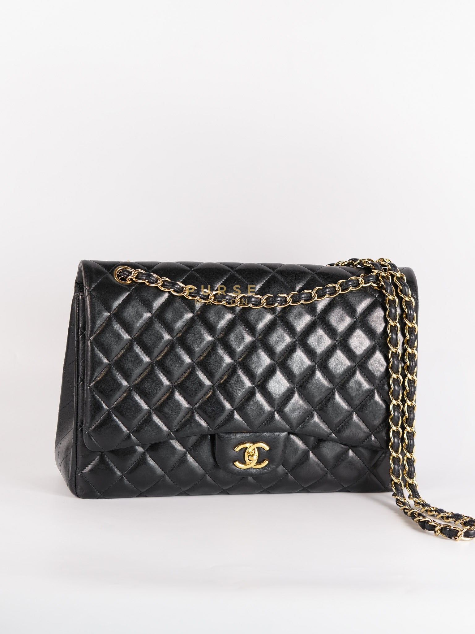 Classic Flap Bag Maxi in Black Quilted Lambskin Leather & Gold Hardware Series 13 | Purse Maison Luxury Bags Shop