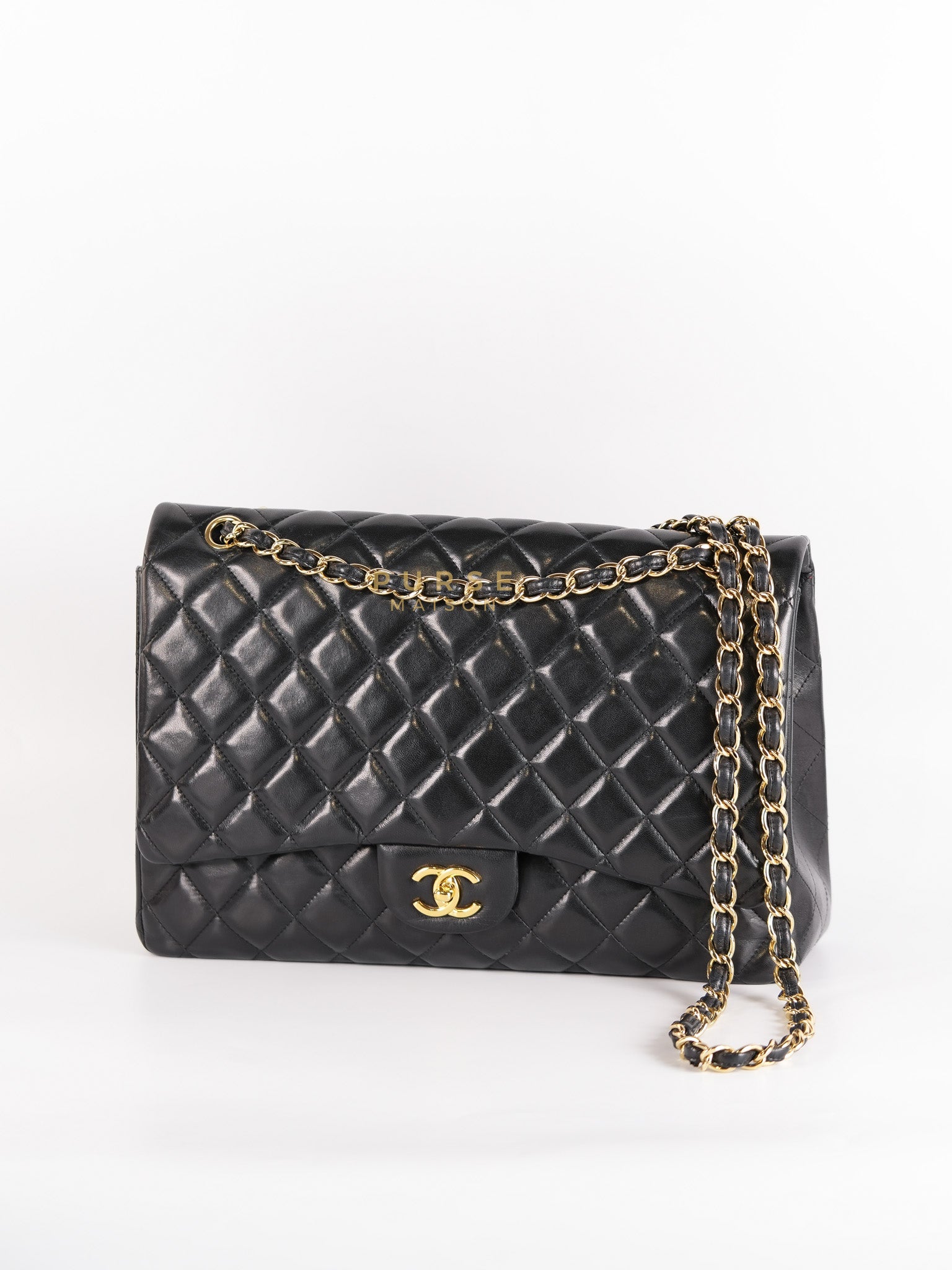 Classic Flap Bag Maxi in Black Quilted Lambskin Leather & Gold Hardware Series 13 | Purse Maison Luxury Bags Shop