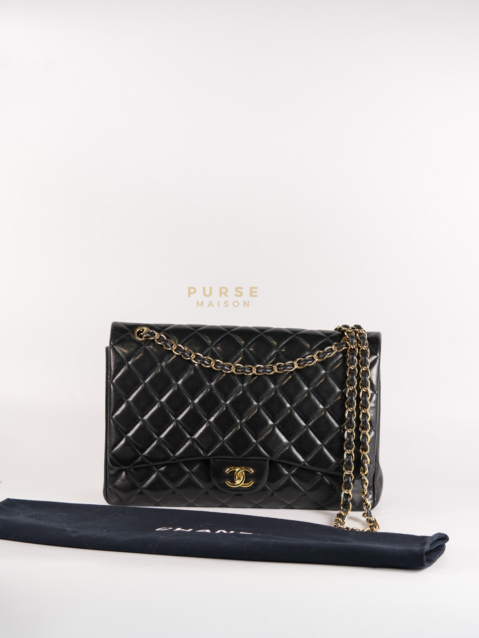 Classic Flap Bag Maxi in Black Quilted Lambskin Leather & Gold Hardware Series 13 | Purse Maison Luxury Bags Shop