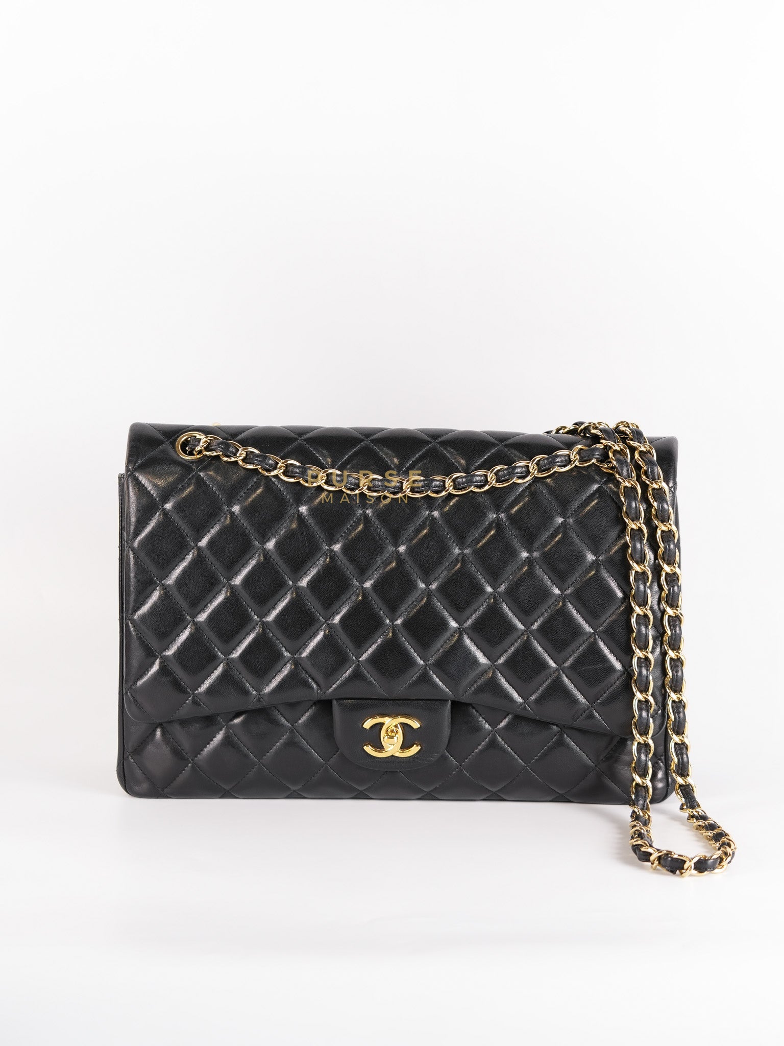 Classic Flap Bag Maxi in Black Quilted Lambskin Leather & Gold Hardware Series 13 | Purse Maison Luxury Bags Shop