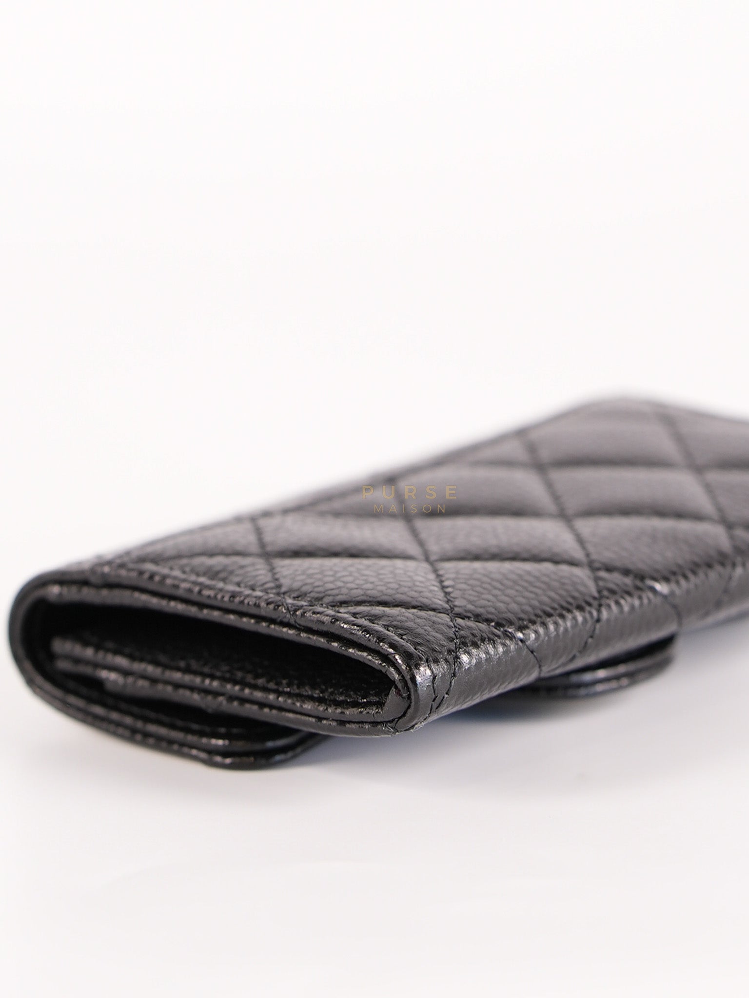 Classic Flap Card Holder in Black Caviar Leather and Gold Hardware (Microchip) | Purse Maison Luxury Bags Shop