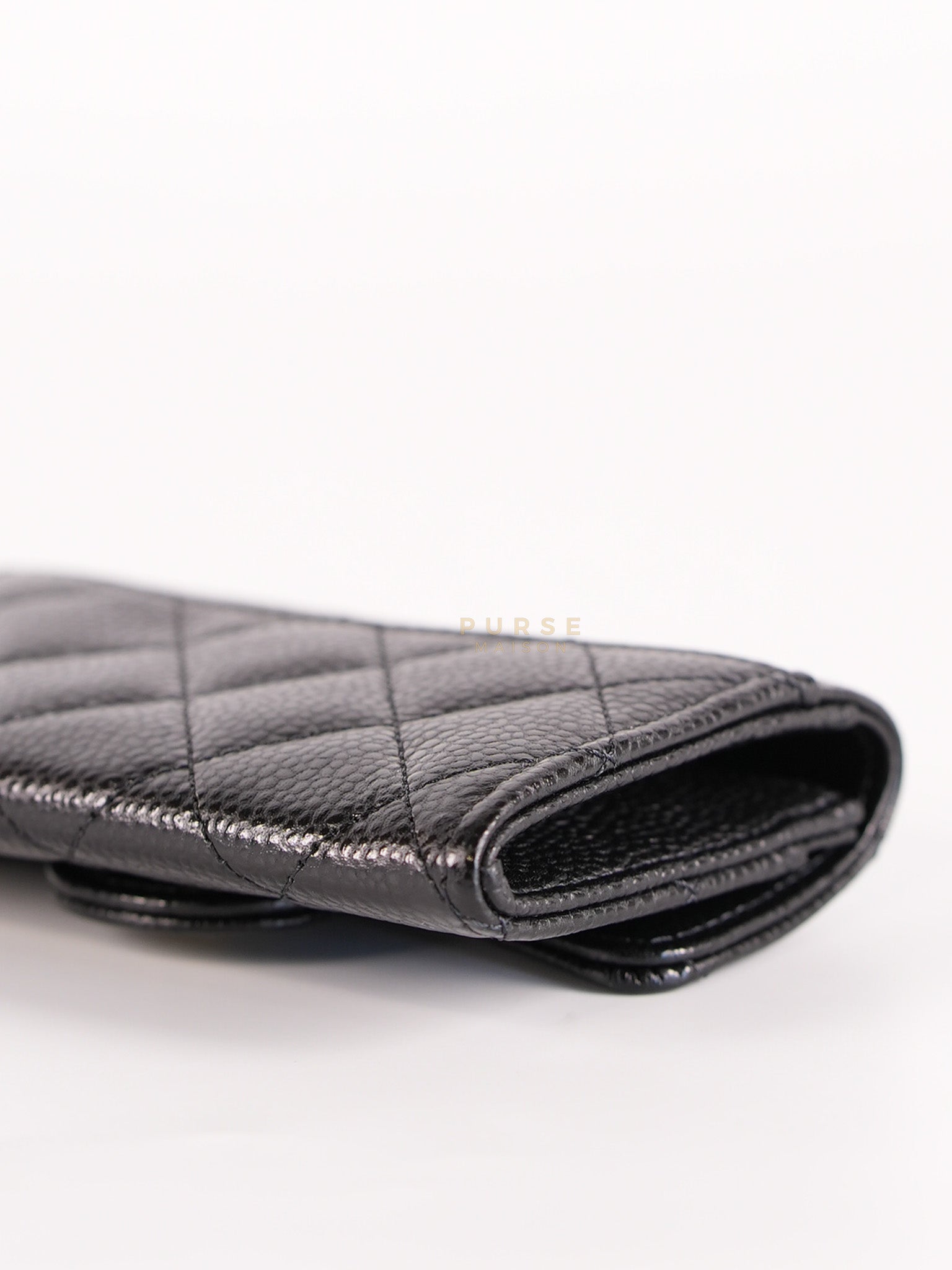 Classic Flap Card Holder in Black Caviar Leather and Gold Hardware (Microchip) | Purse Maison Luxury Bags Shop