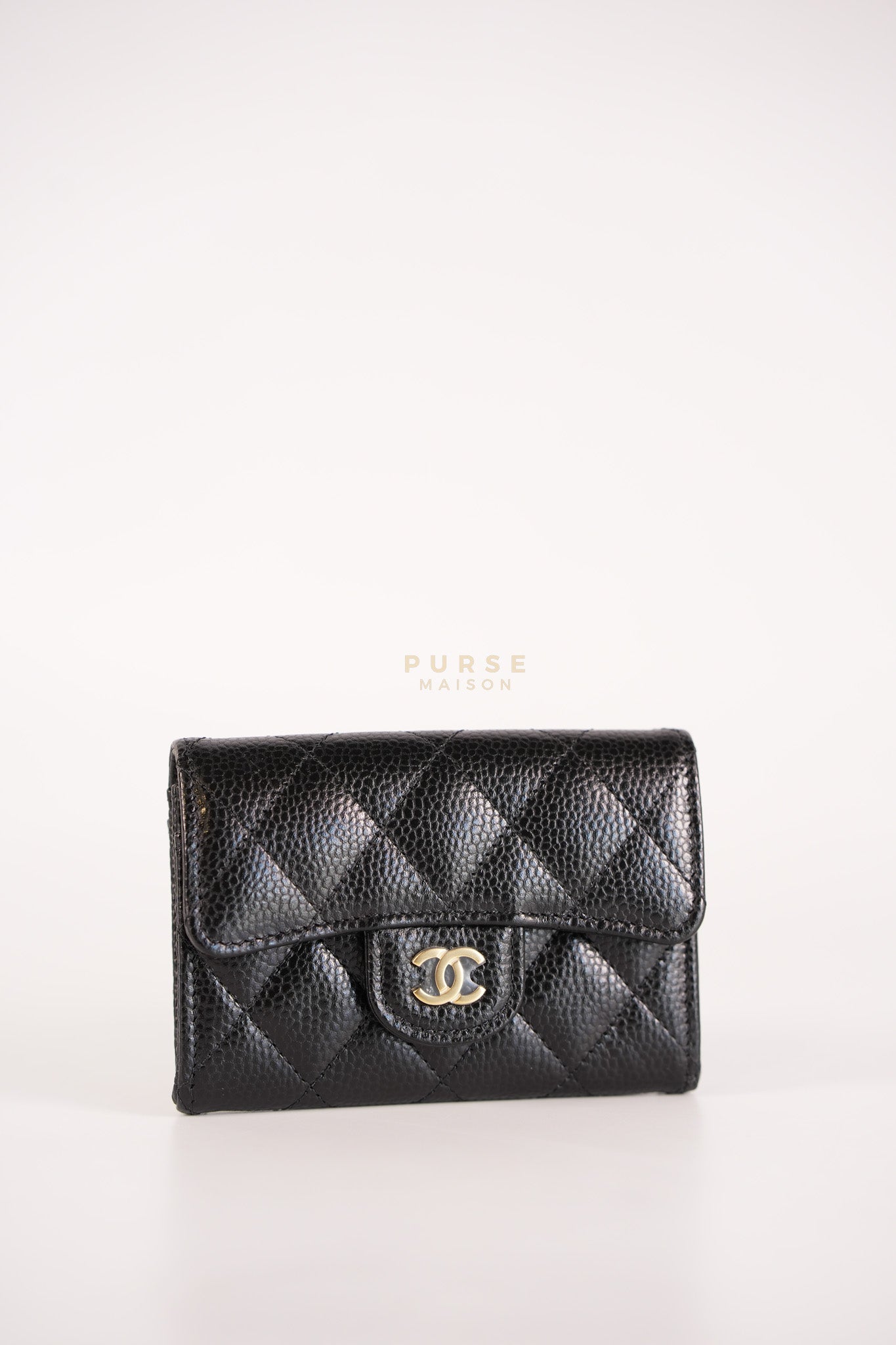 Classic Flap Card Holder in Black Caviar Leather and Gold Hardware (Microchip) | Purse Maison Luxury Bags Shop