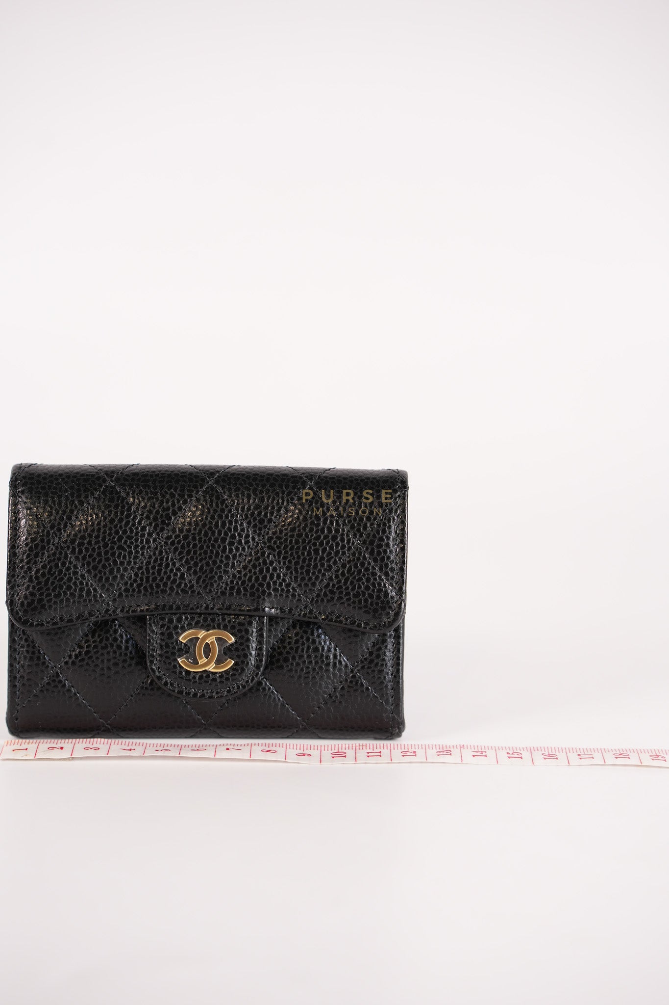 Classic Flap Card Holder in Black Caviar Leather and Gold Hardware (Microchip) | Purse Maison Luxury Bags Shop