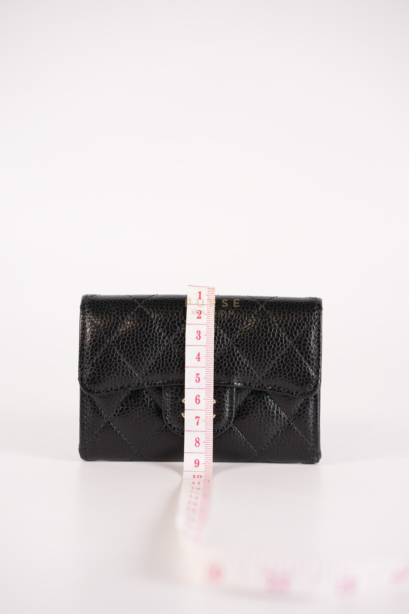Classic Flap Card Holder in Black Caviar Leather and Gold Hardware (Microchip) | Purse Maison Luxury Bags Shop