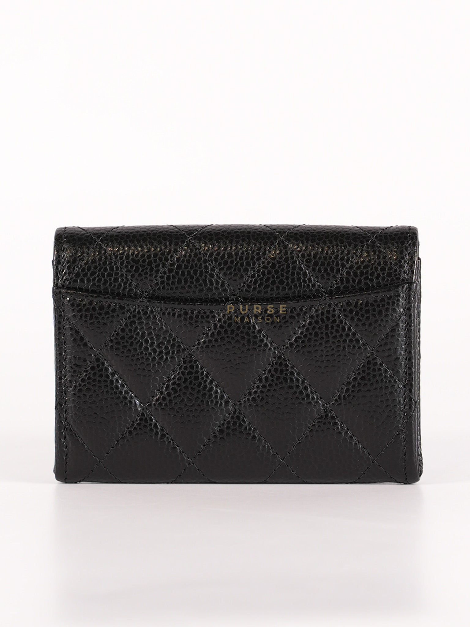 Classic Flap Card Holder in Black Caviar Leather and Gold Hardware (Microchip) | Purse Maison Luxury Bags Shop