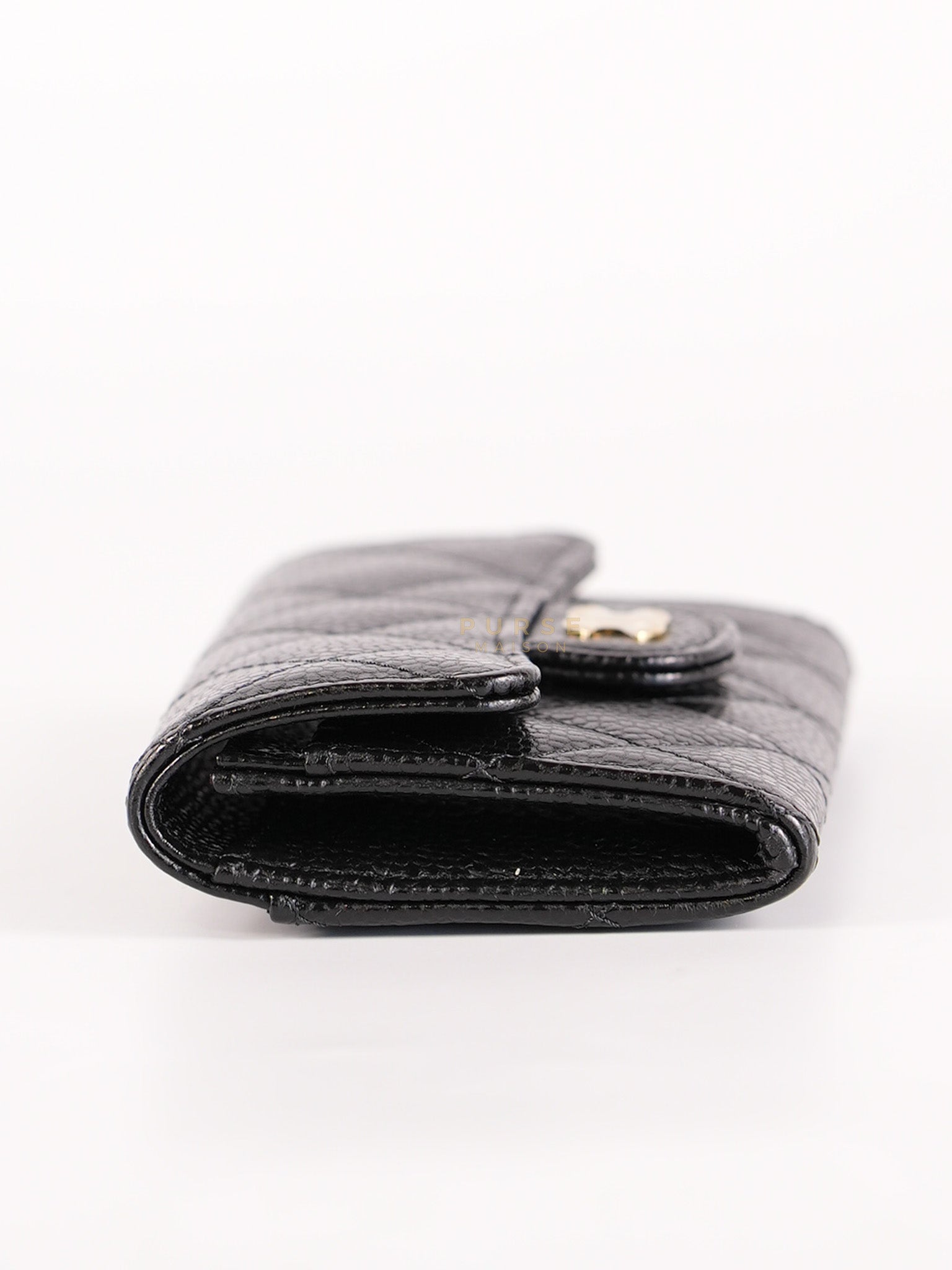 Classic Flap Card Holder in Black Caviar Leather and Gold Hardware (Microchip) | Purse Maison Luxury Bags Shop