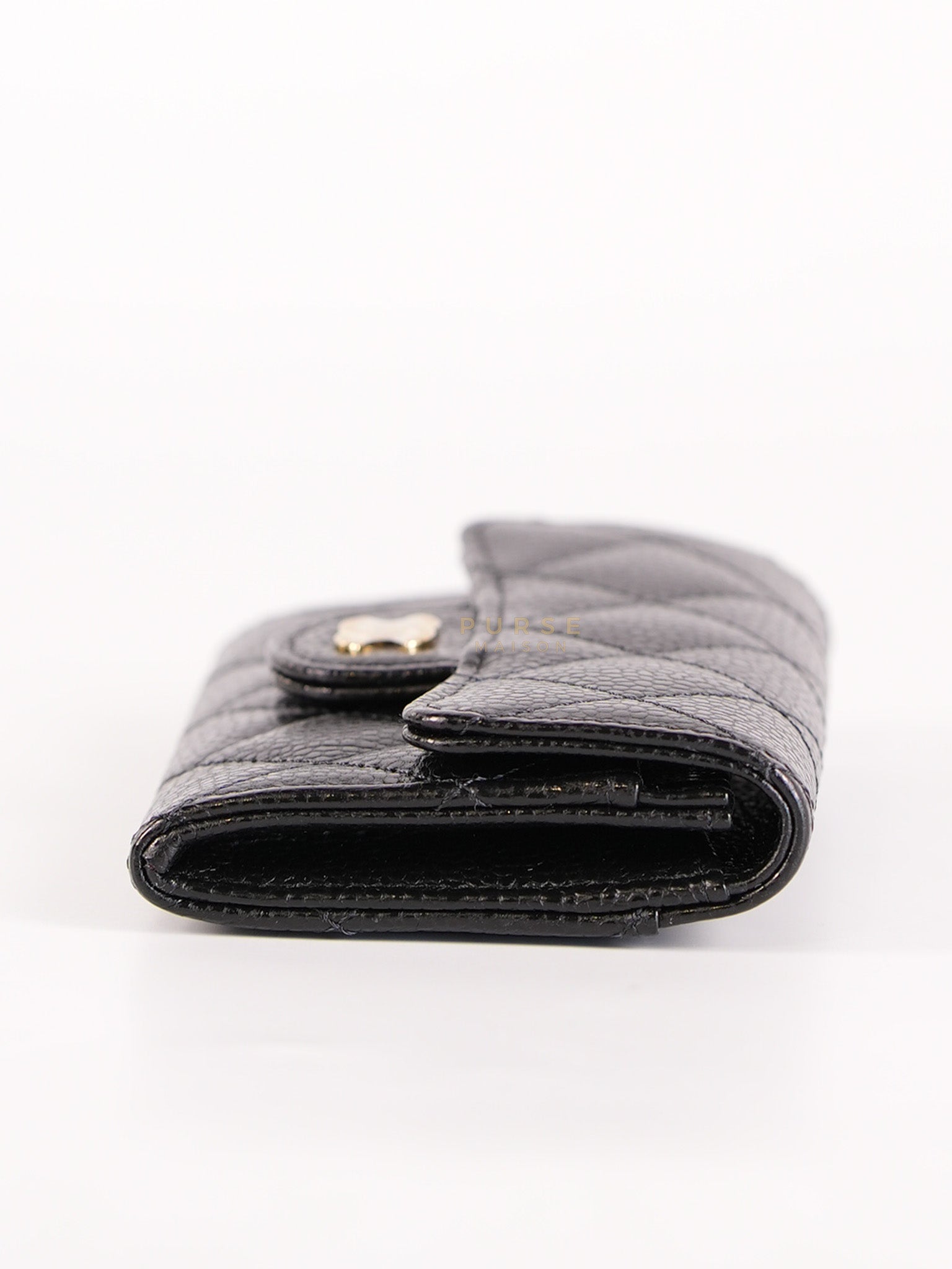Classic Flap Card Holder in Black Caviar Leather and Gold Hardware (Microchip) | Purse Maison Luxury Bags Shop