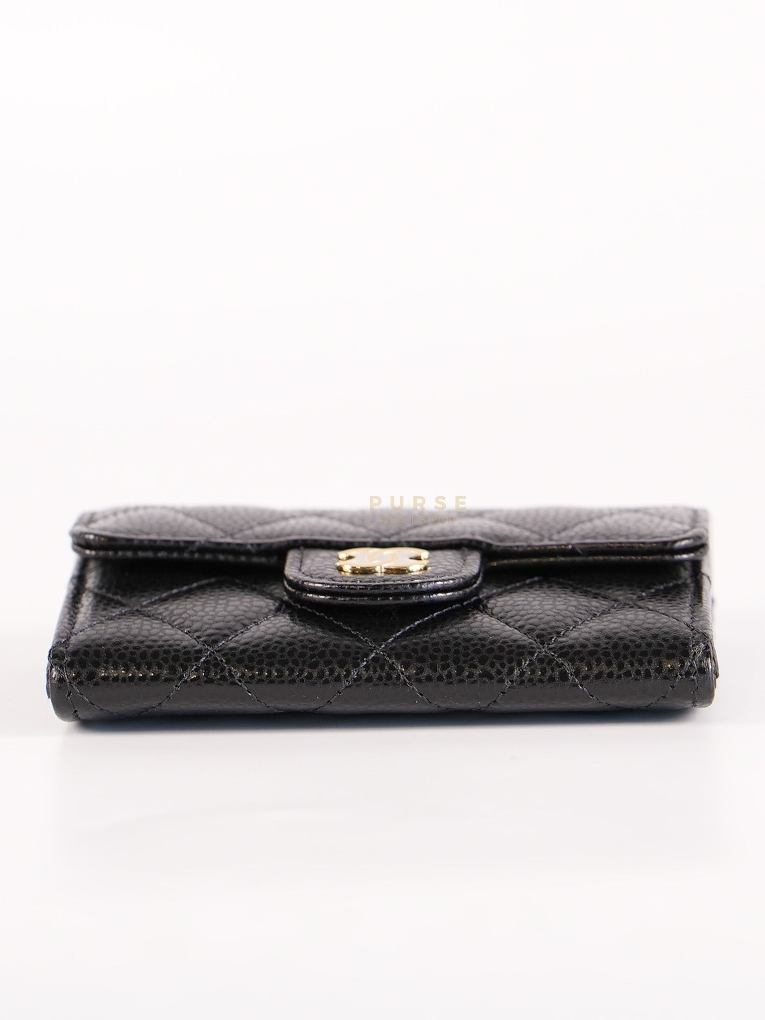 Classic Flap Card Holder in Black Caviar Leather and Gold Hardware (Microchip) | Purse Maison Luxury Bags Shop