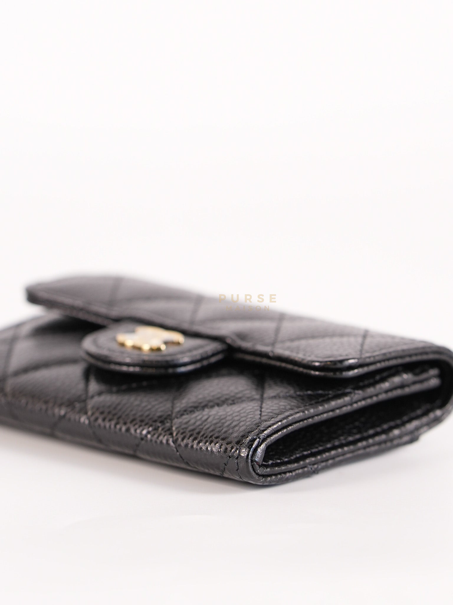 Classic Flap Card Holder in Black Caviar Leather and Gold Hardware (Microchip) | Purse Maison Luxury Bags Shop