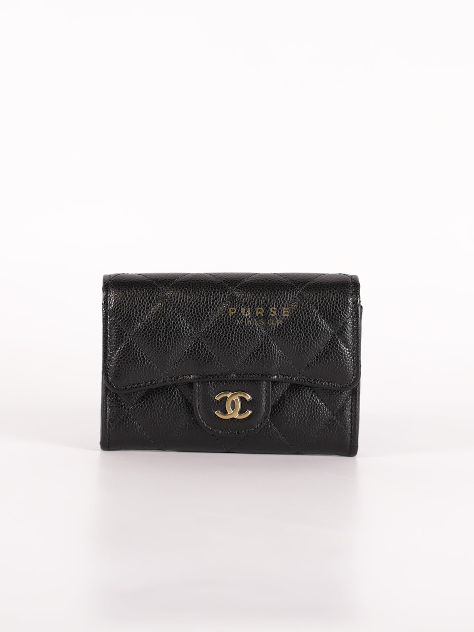 Classic Flap Card Holder in Black Caviar Leather and Gold Hardware (Microchip) | Purse Maison Luxury Bags Shop