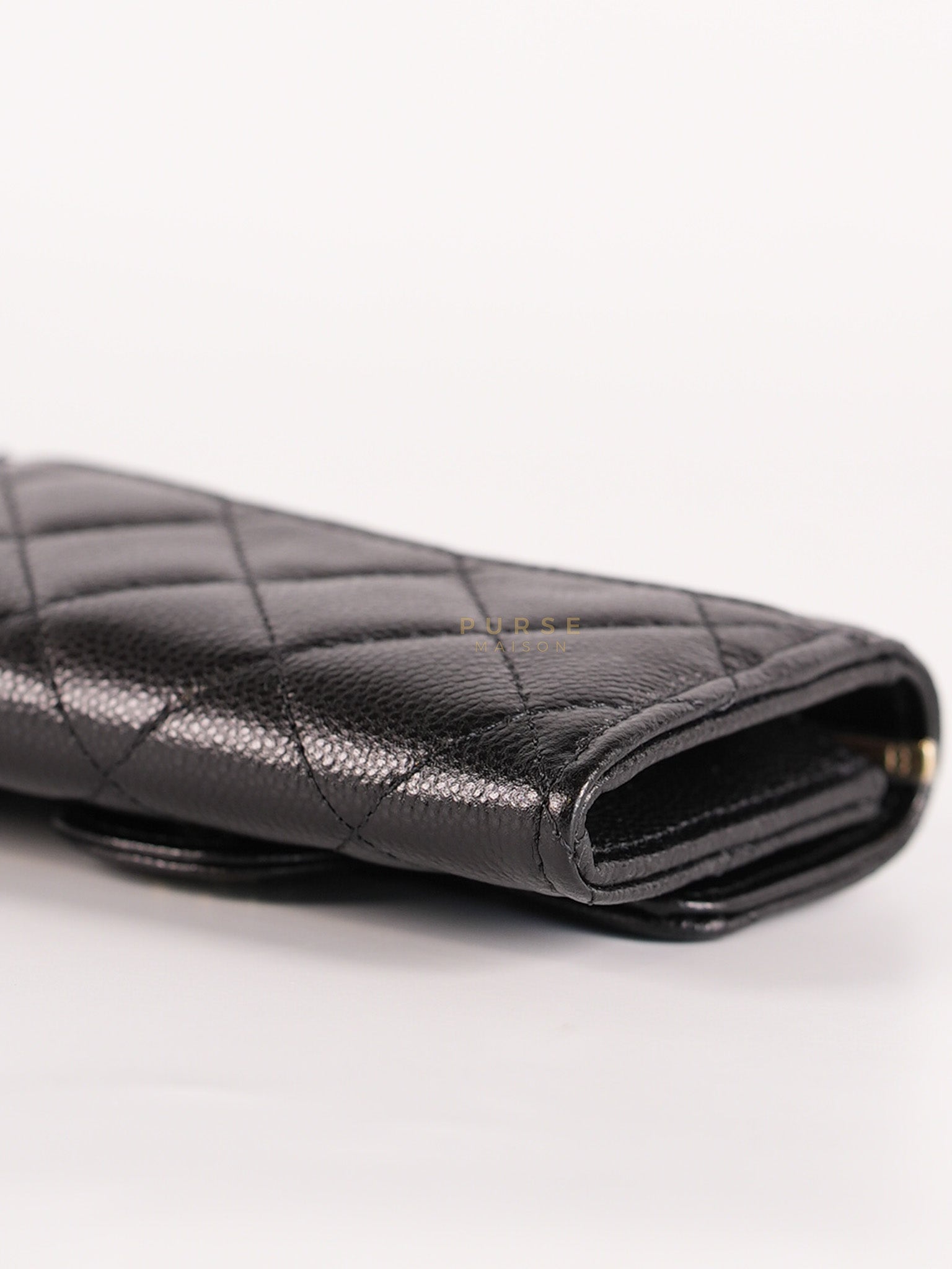 Classic Flap Card Holder in Black Caviar Leather and Light Gold Hardware (New Version with Zipper) (Microchip) | Purse Maison Luxury Bags Shop