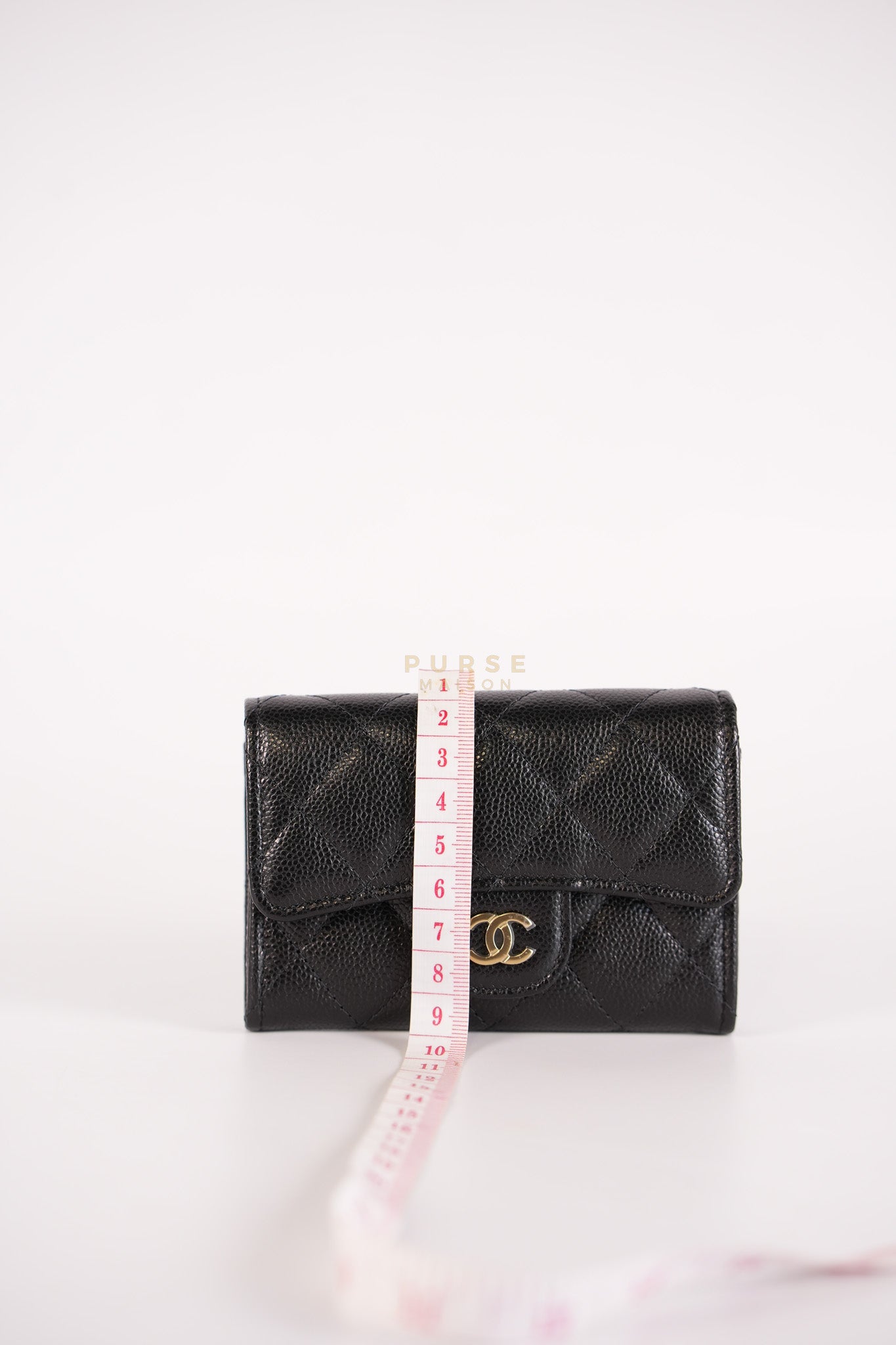 Classic Flap Card Holder in Black Caviar Leather and Light Gold Hardware (New Version with Zipper) (Microchip) | Purse Maison Luxury Bags Shop