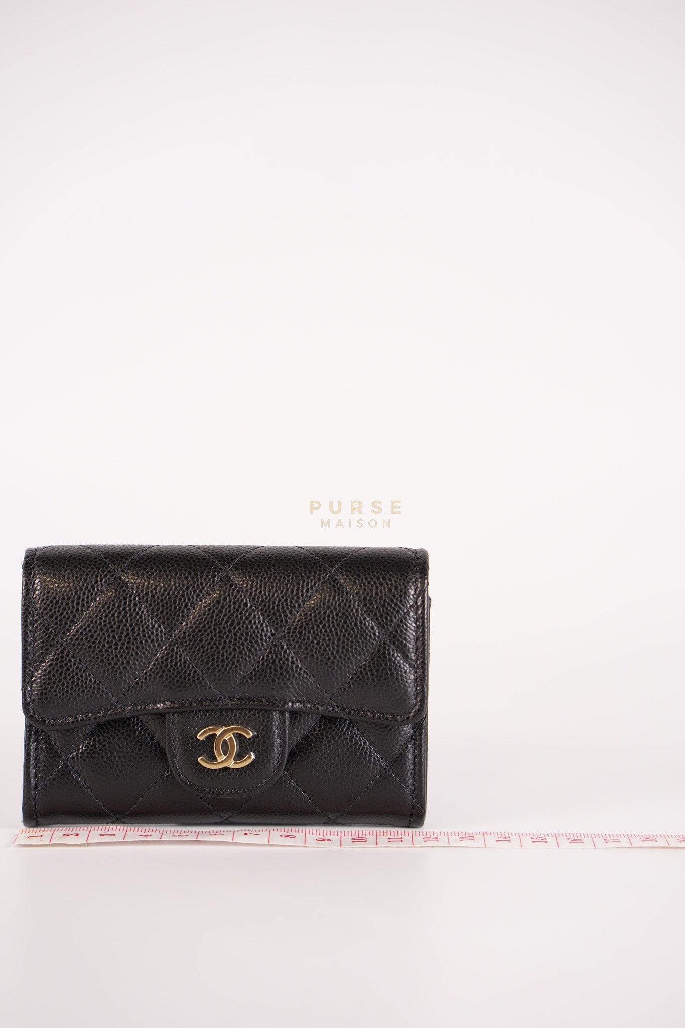 Classic Flap Card Holder in Black Caviar Leather and Light Gold Hardware (New Version with Zipper) (Microchip) | Purse Maison Luxury Bags Shop