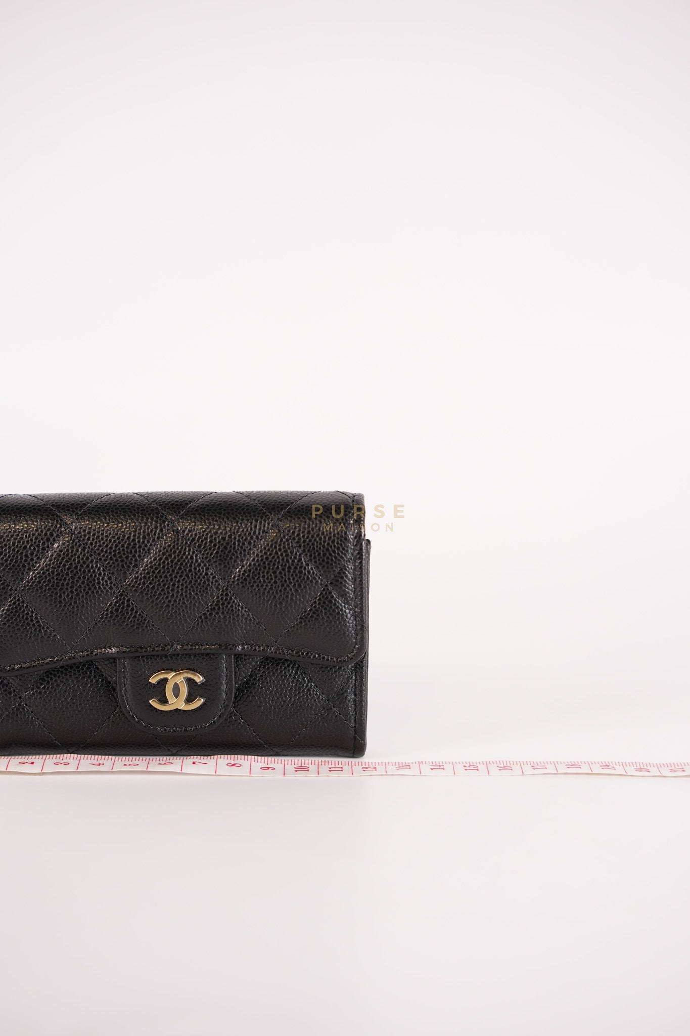 Classic Flap Card Holder in Black Caviar Leather and Light Gold Hardware (New Version with Zipper) (Microchip) | Purse Maison Luxury Bags Shop
