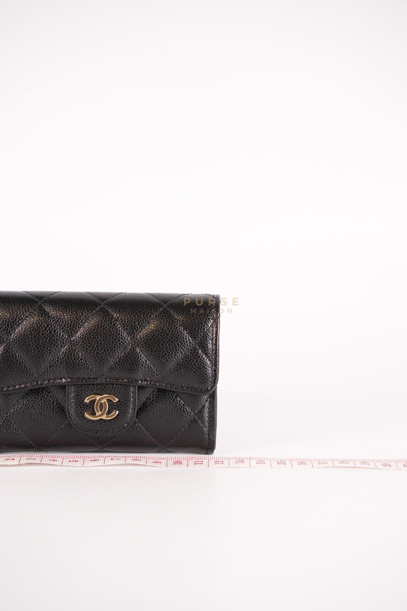 Classic Flap Card Holder in Black Caviar Leather and Light Gold Hardware (New Version with Zipper) (Microchip) | Purse Maison Luxury Bags Shop