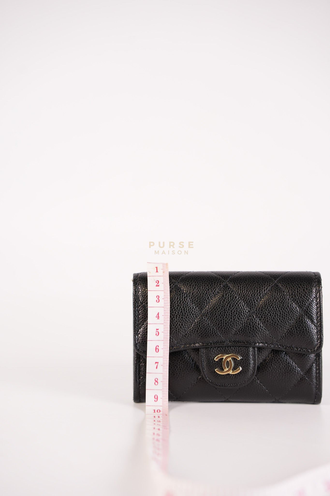 Classic Flap Card Holder in Black Caviar Leather and Light Gold Hardware (New Version with Zipper) (Microchip) | Purse Maison Luxury Bags Shop