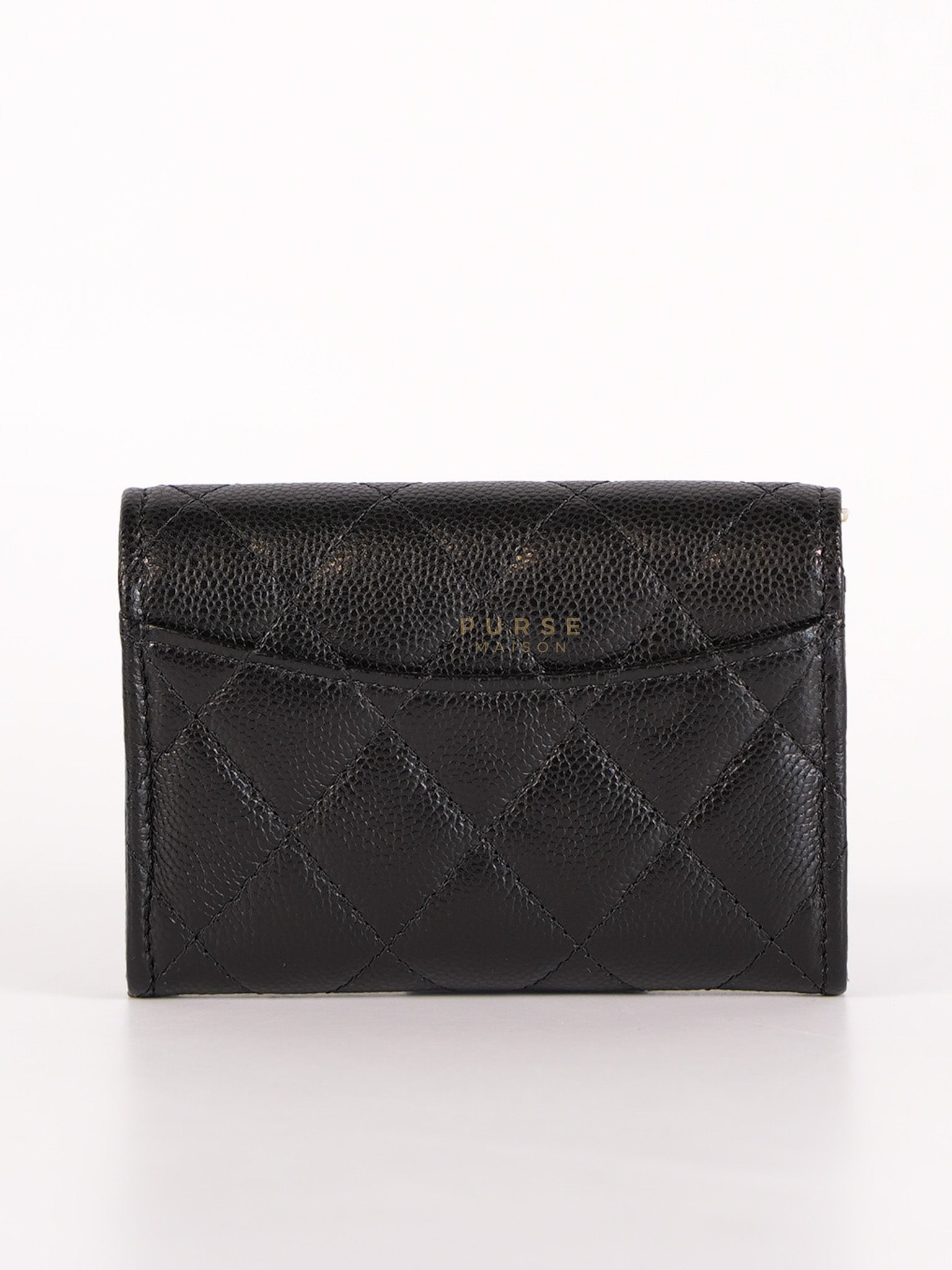 Classic Flap Card Holder in Black Caviar Leather and Light Gold Hardware (New Version with Zipper) (Microchip) | Purse Maison Luxury Bags Shop