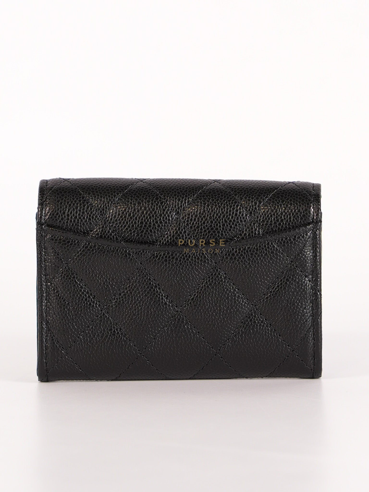 Classic Flap Card Holder in Black Caviar Leather and Light Gold Hardware (New Version with Zipper) (Microchip) | Purse Maison Luxury Bags Shop