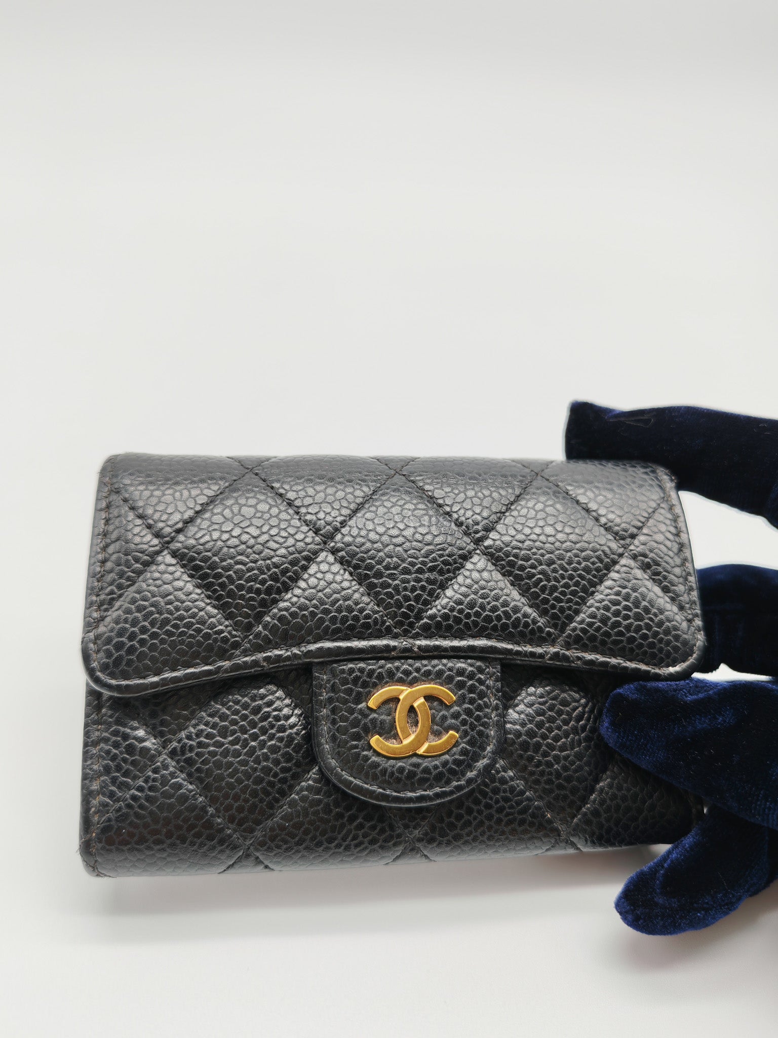 Classic Flap Card Holder in Black Caviar Leather Gold Hardware (Series 31) | Purse Maison Luxury Bags Shop