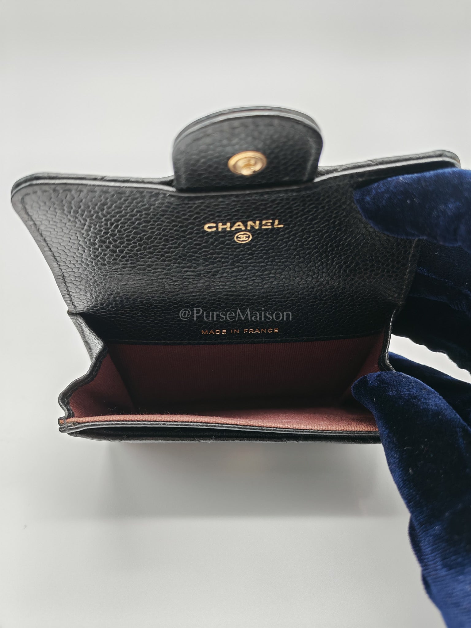 Classic Flap Card Holder in Black Caviar Leather Gold Hardware (Series 31) | Purse Maison Luxury Bags Shop