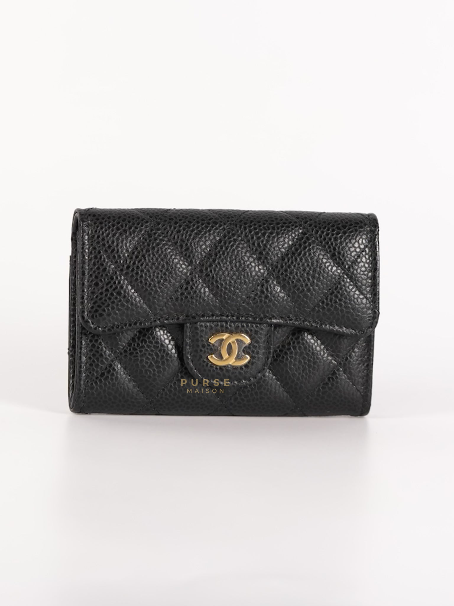Classic Flap Card Holder in Black Caviar Leather & Gold Hardware (Series 31) | Purse Maison Luxury Bags Shop