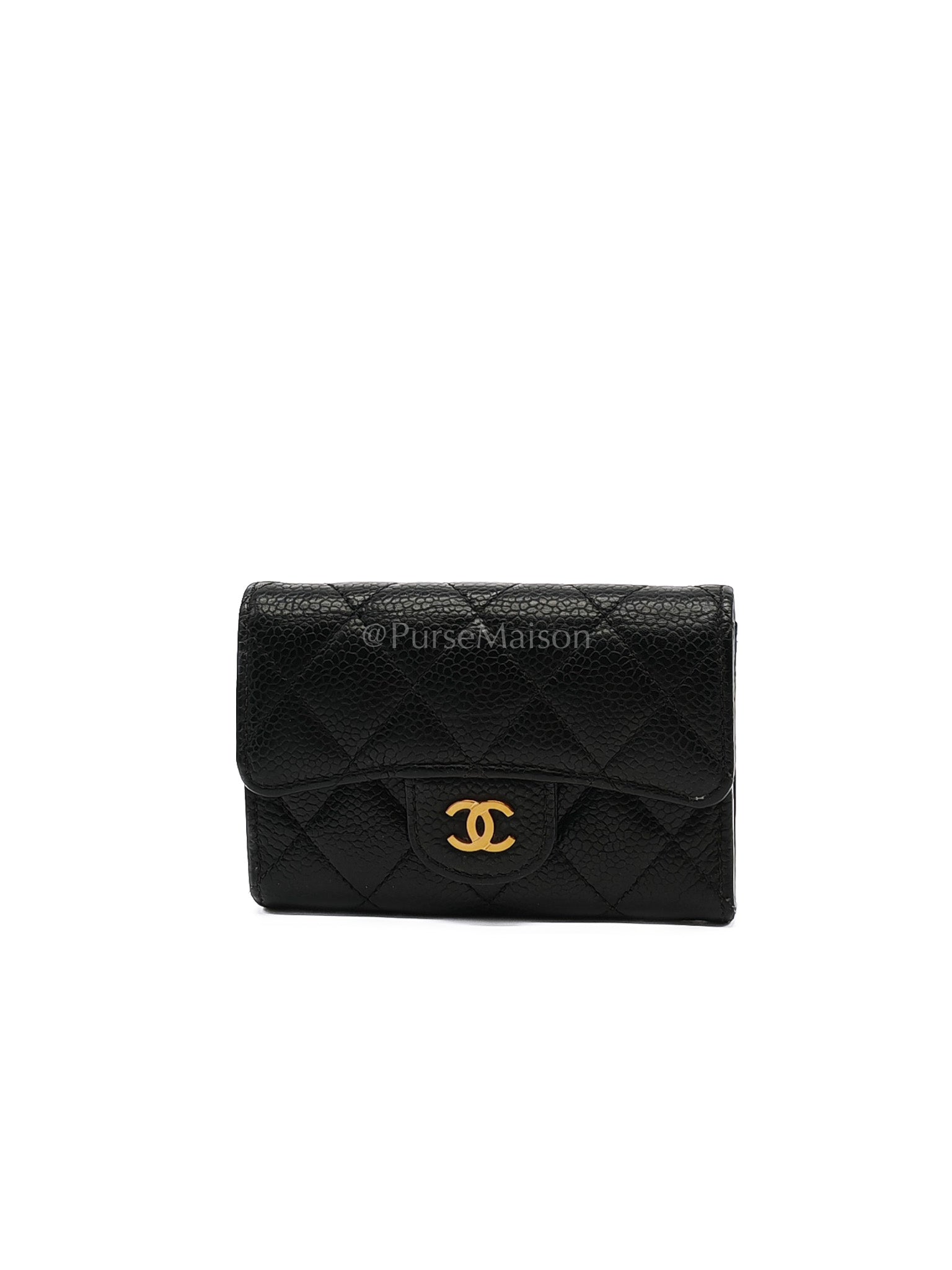 Classic Flap Card Holder in Black Caviar Leather Gold Hardware (Series 31) | Purse Maison Luxury Bags Shop