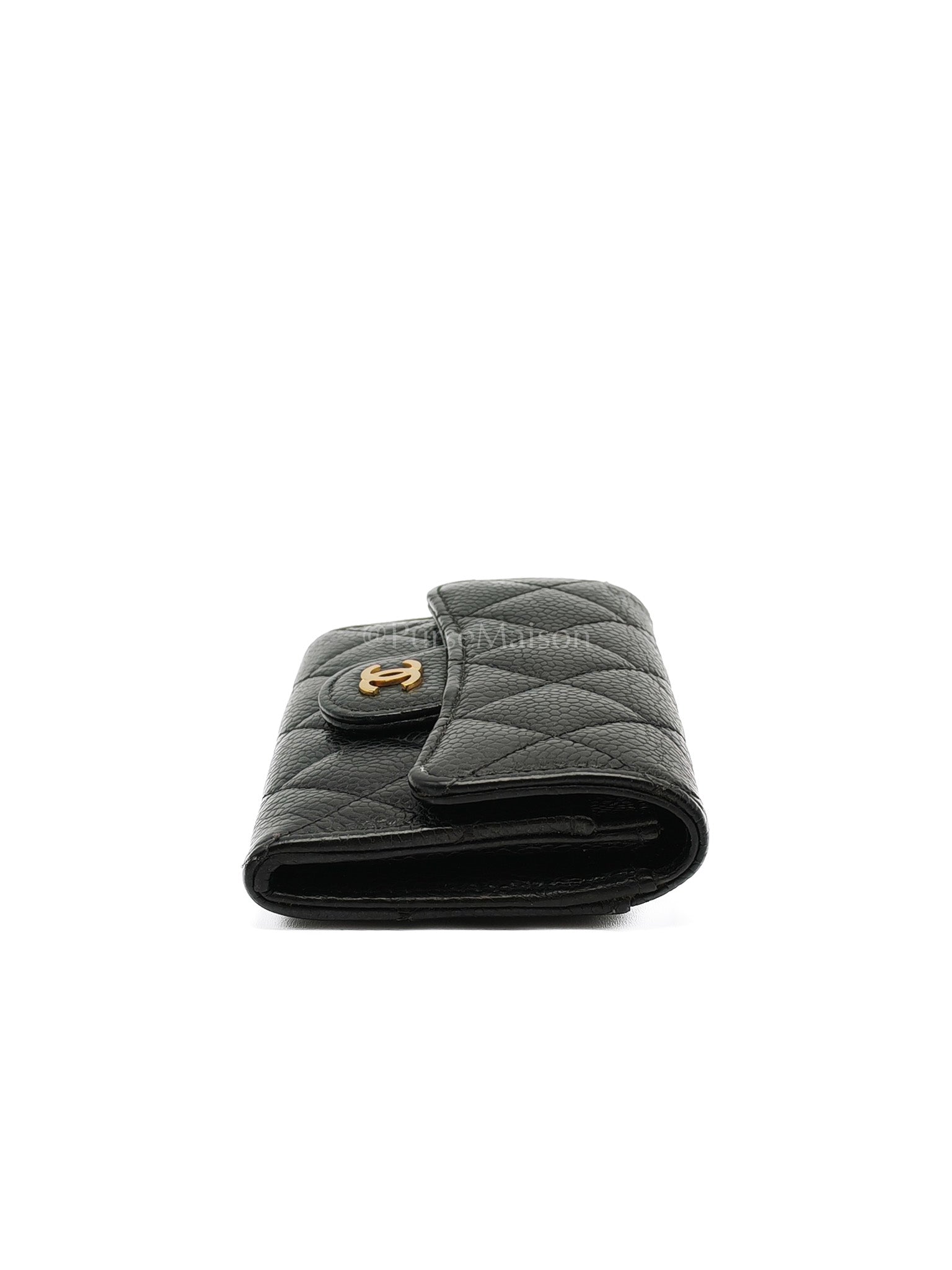 Classic Flap Card Holder in Black Caviar Leather Gold Hardware (Series 31) | Purse Maison Luxury Bags Shop