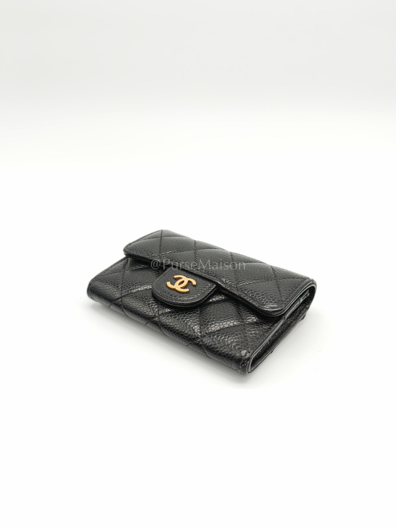 Classic Flap Card Holder in Black Caviar Leather Gold Hardware (Series 31) | Purse Maison Luxury Bags Shop