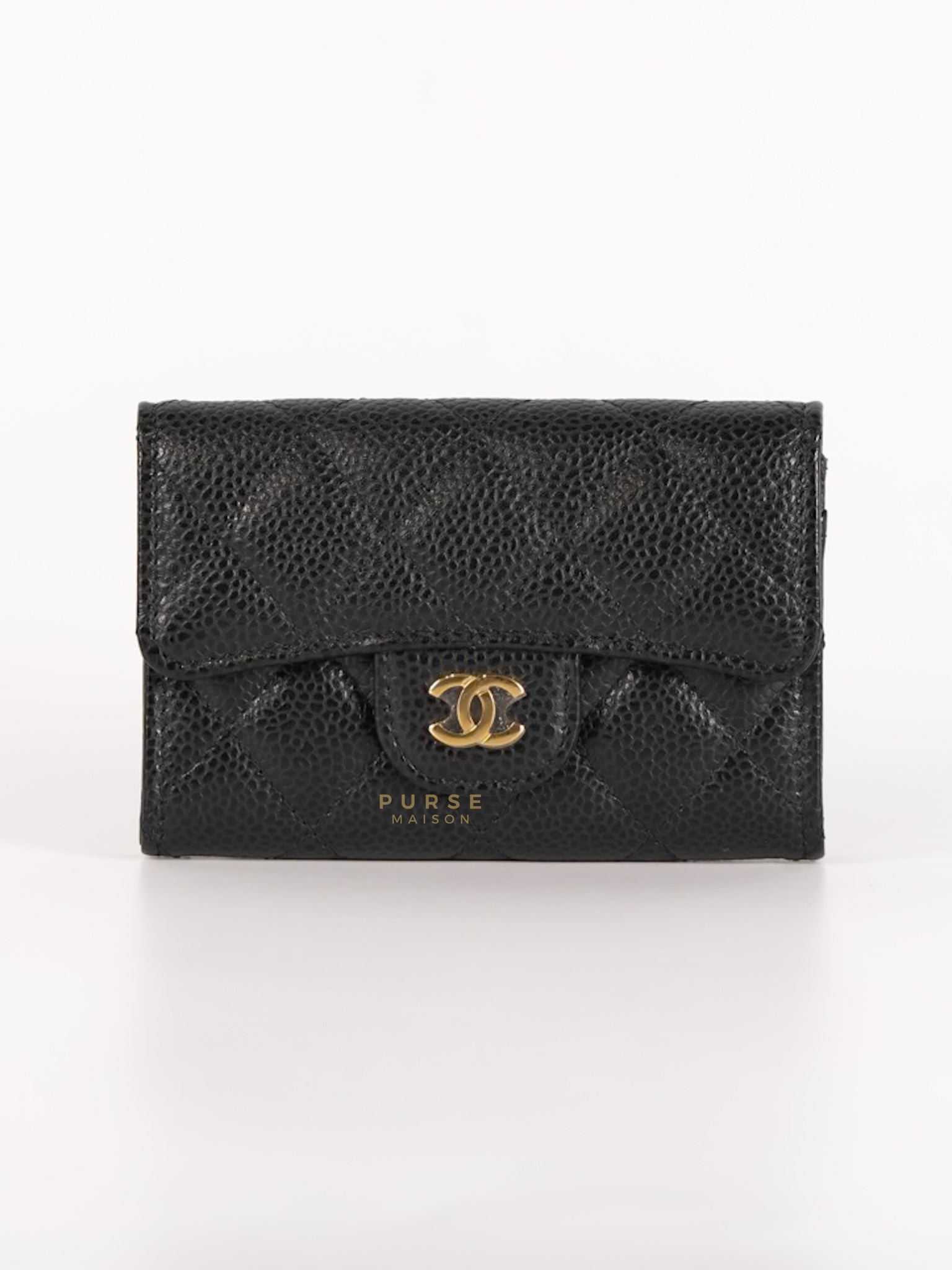 Classic Flap Card Holder in Black Caviar Leather & Gold Hardware (Series 31) | Purse Maison Luxury Bags Shop