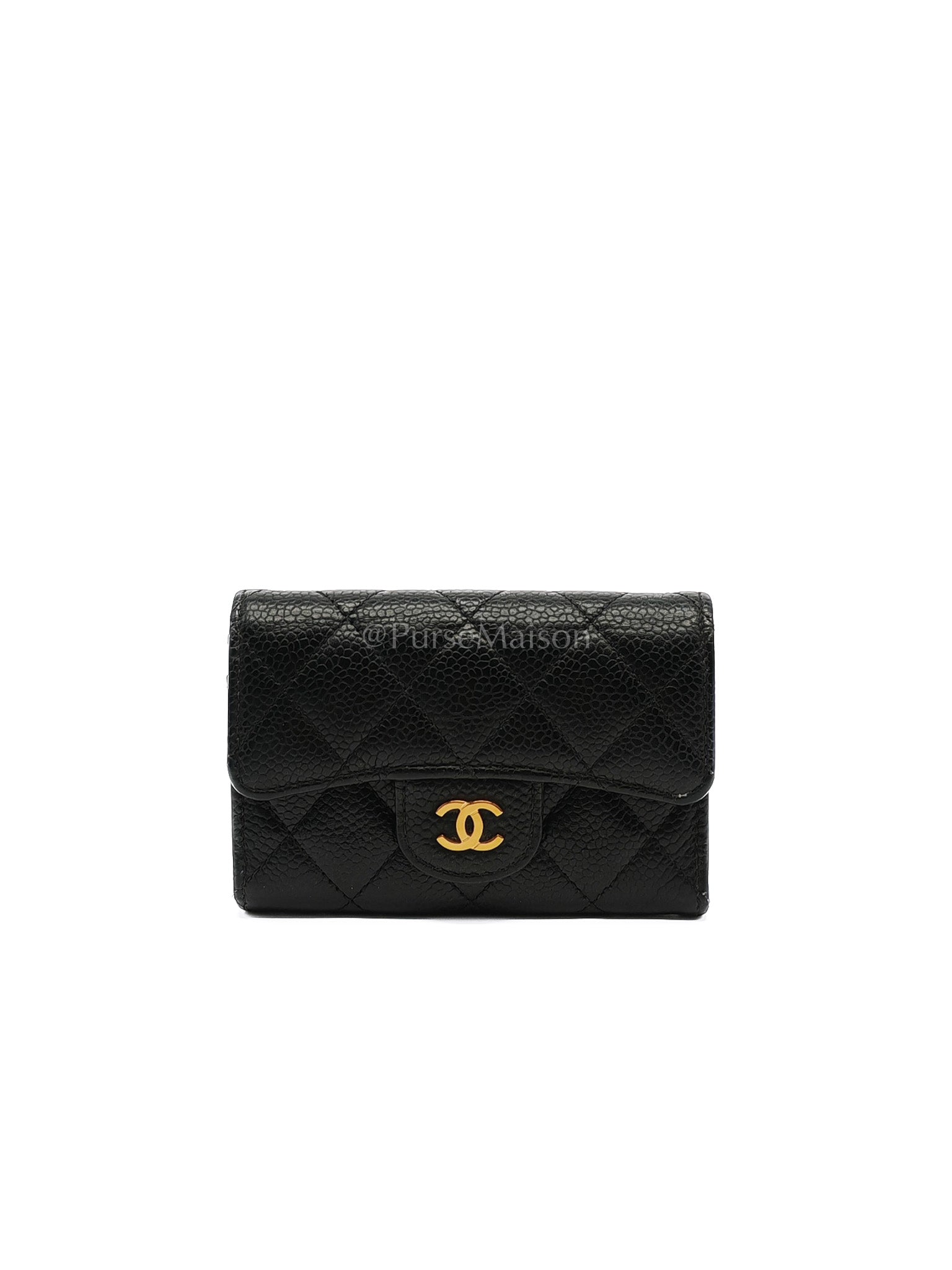 Classic Flap Card Holder in Black Caviar Leather Gold Hardware (Series 31) | Purse Maison Luxury Bags Shop