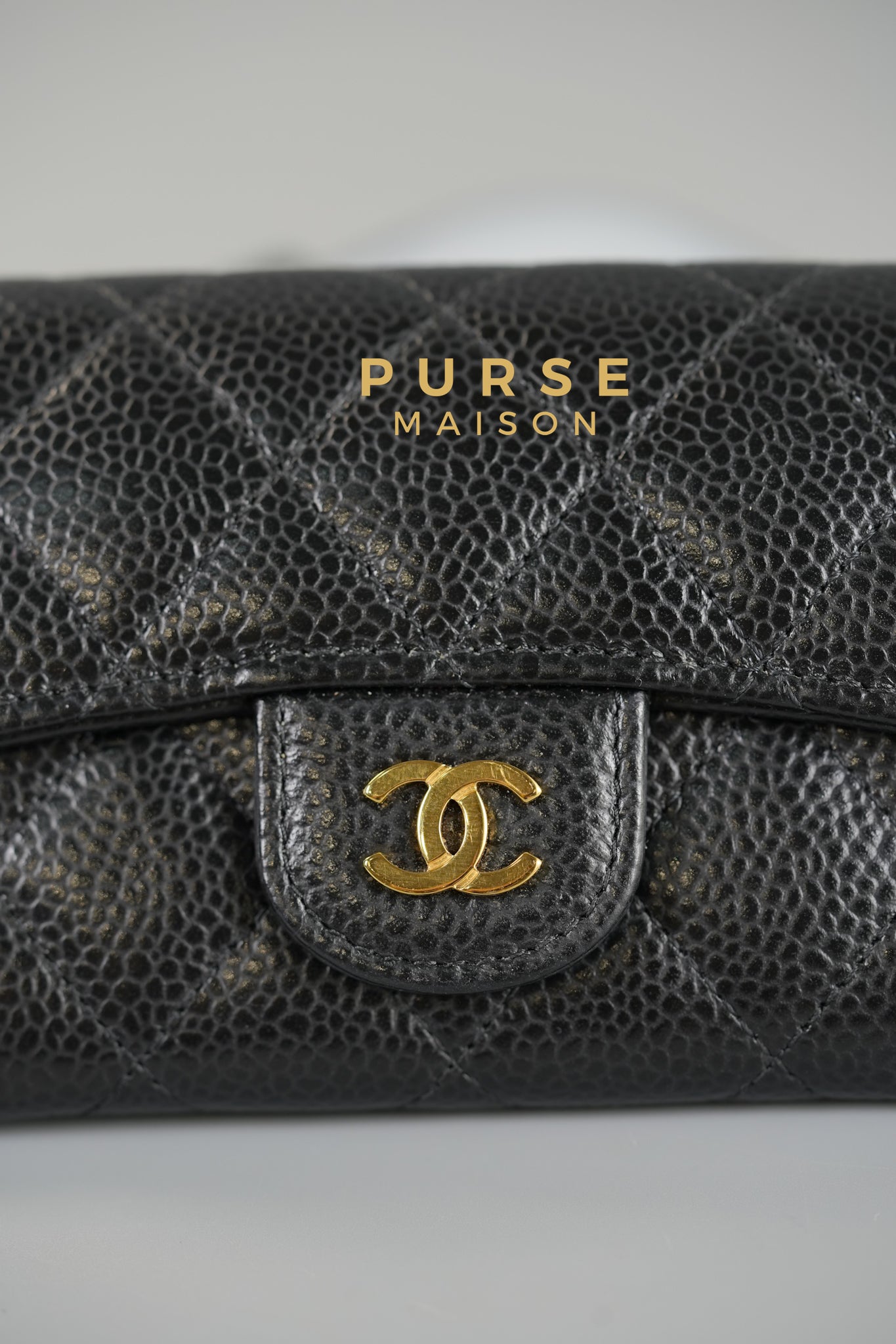 Classic Flap Card Holder in Black Caviar Leather (Microchip) | Purse Maison Luxury Bags Shop