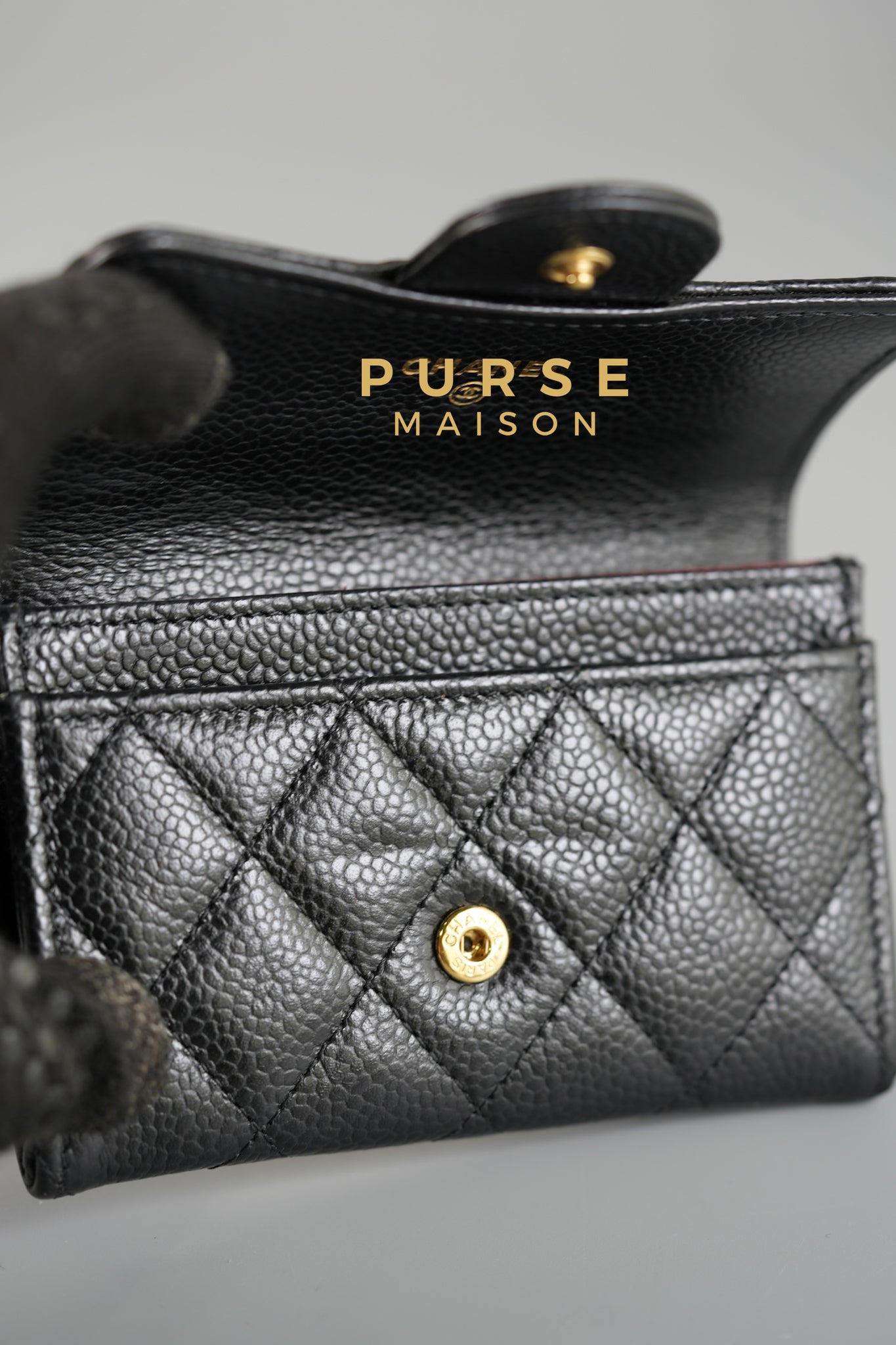 Classic Flap Card Holder in Black Caviar Leather (Microchip) | Purse Maison Luxury Bags Shop