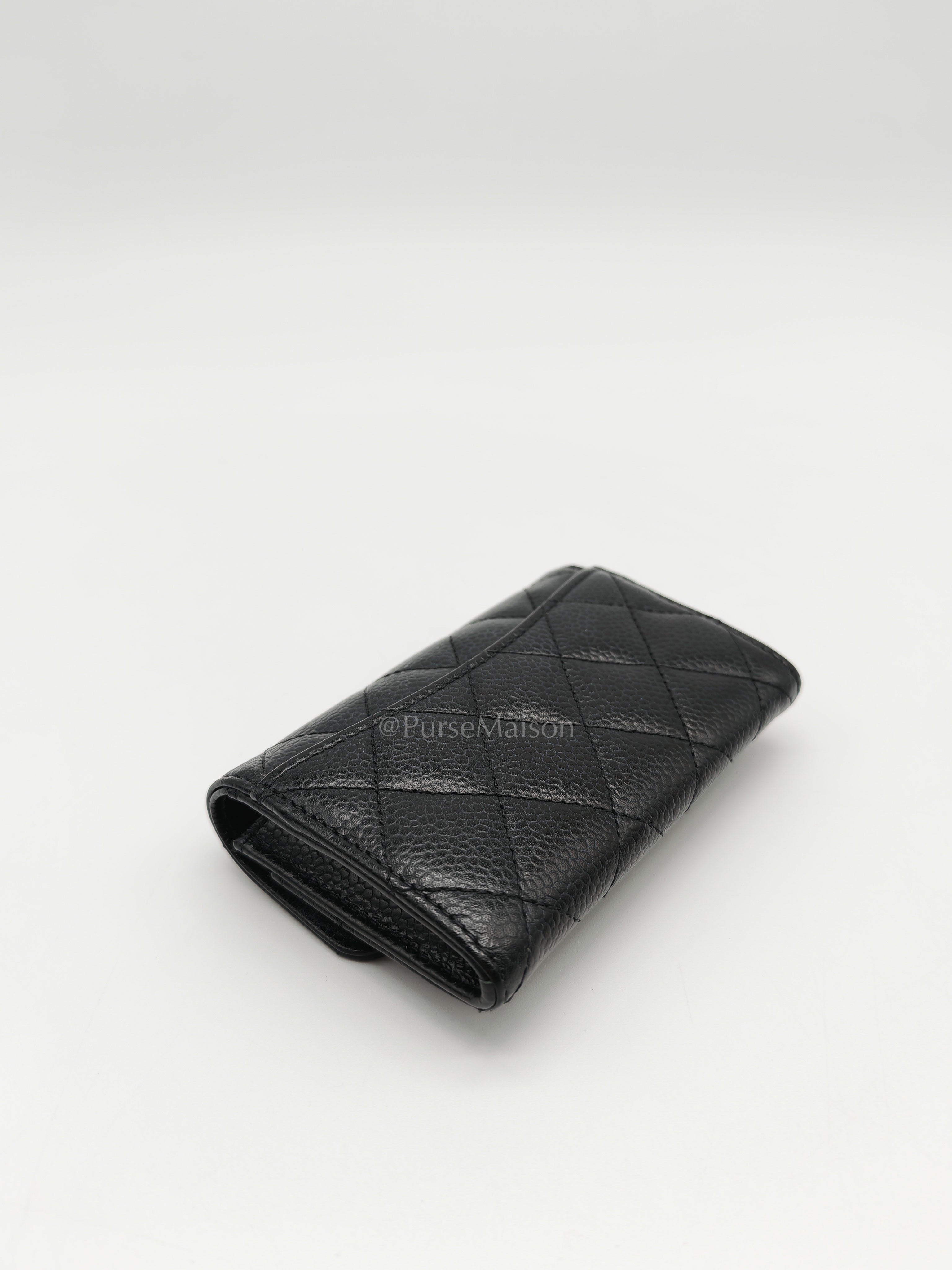 Classic Flap Card Holder in Black Quilted Caviar Leather and Gold Hardware Microchip | Purse Maison Luxury Bags Shop