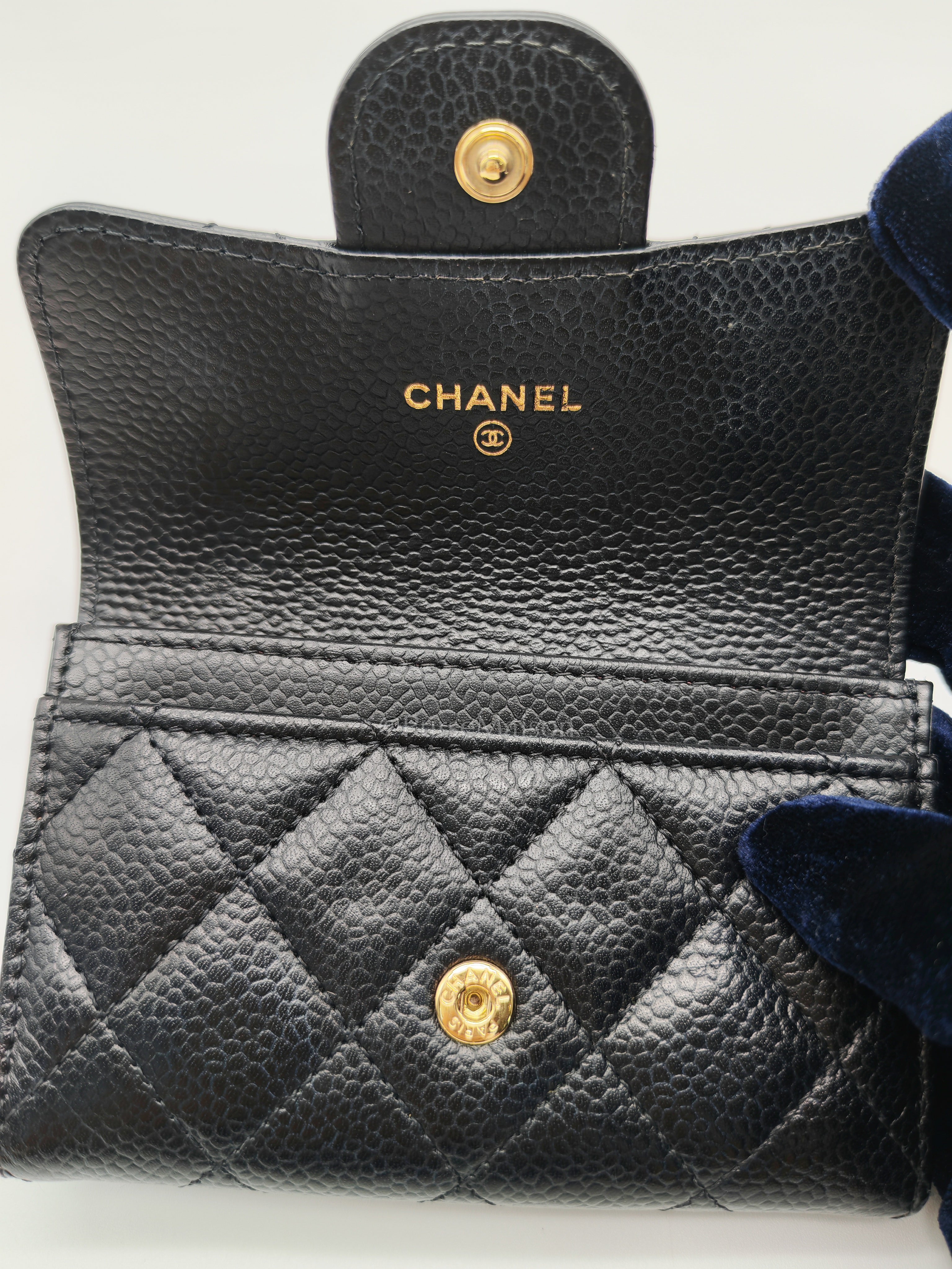 Classic Flap Card Holder in Black Quilted Caviar Leather and Gold Hardware Microchip | Purse Maison Luxury Bags Shop