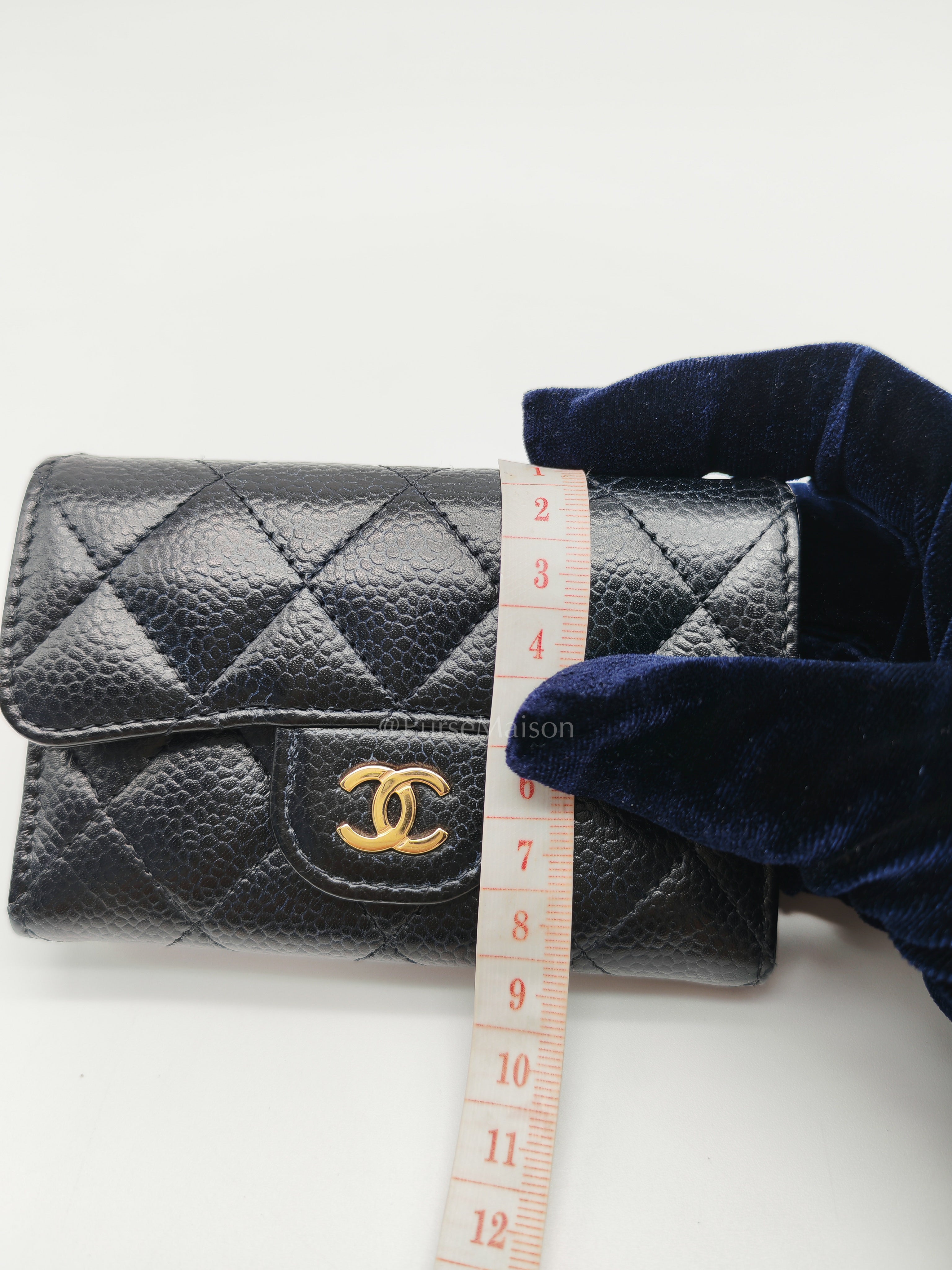 Classic Flap Card Holder in Black Quilted Caviar Leather and Gold Hardware Microchip | Purse Maison Luxury Bags Shop