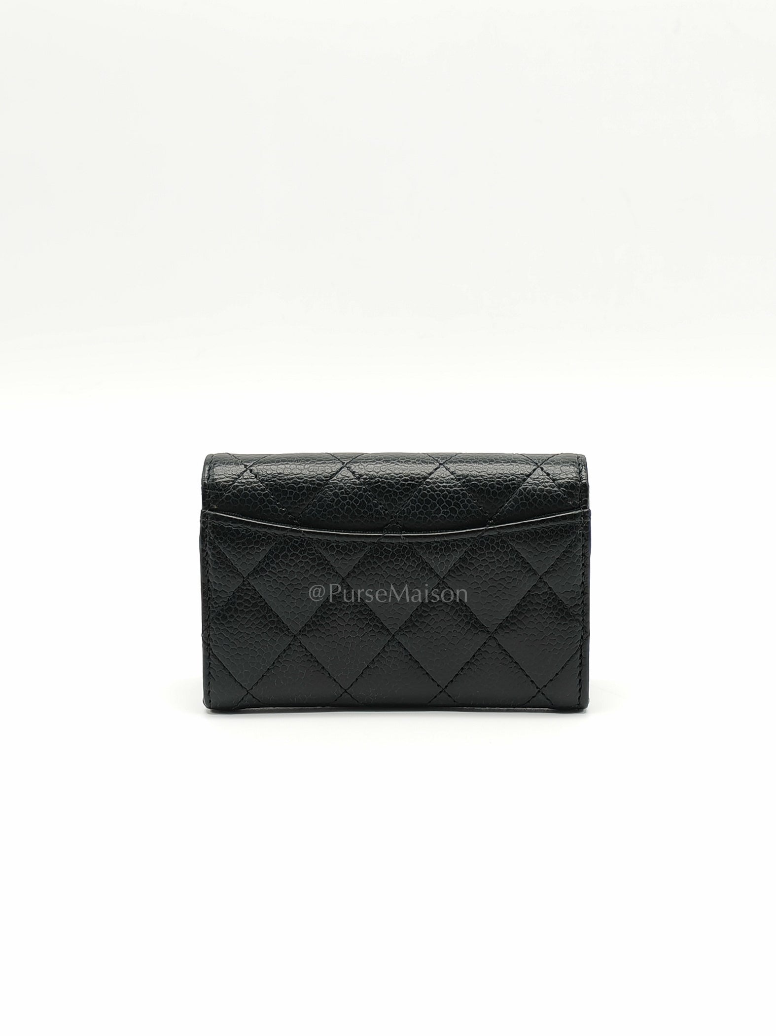 Classic Flap Card Holder in Black Quilted Caviar Leather and Gold Hardware Microchip | Purse Maison Luxury Bags Shop